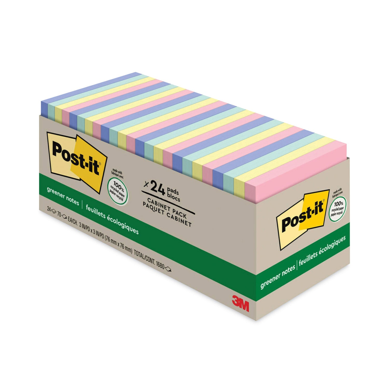 Original Recycled Note Pad Cabinet Pack, 3" x 3", Sweet Sprinkles Collection Colors, 75 Sheets/Pad, 24 Pads/Pack -