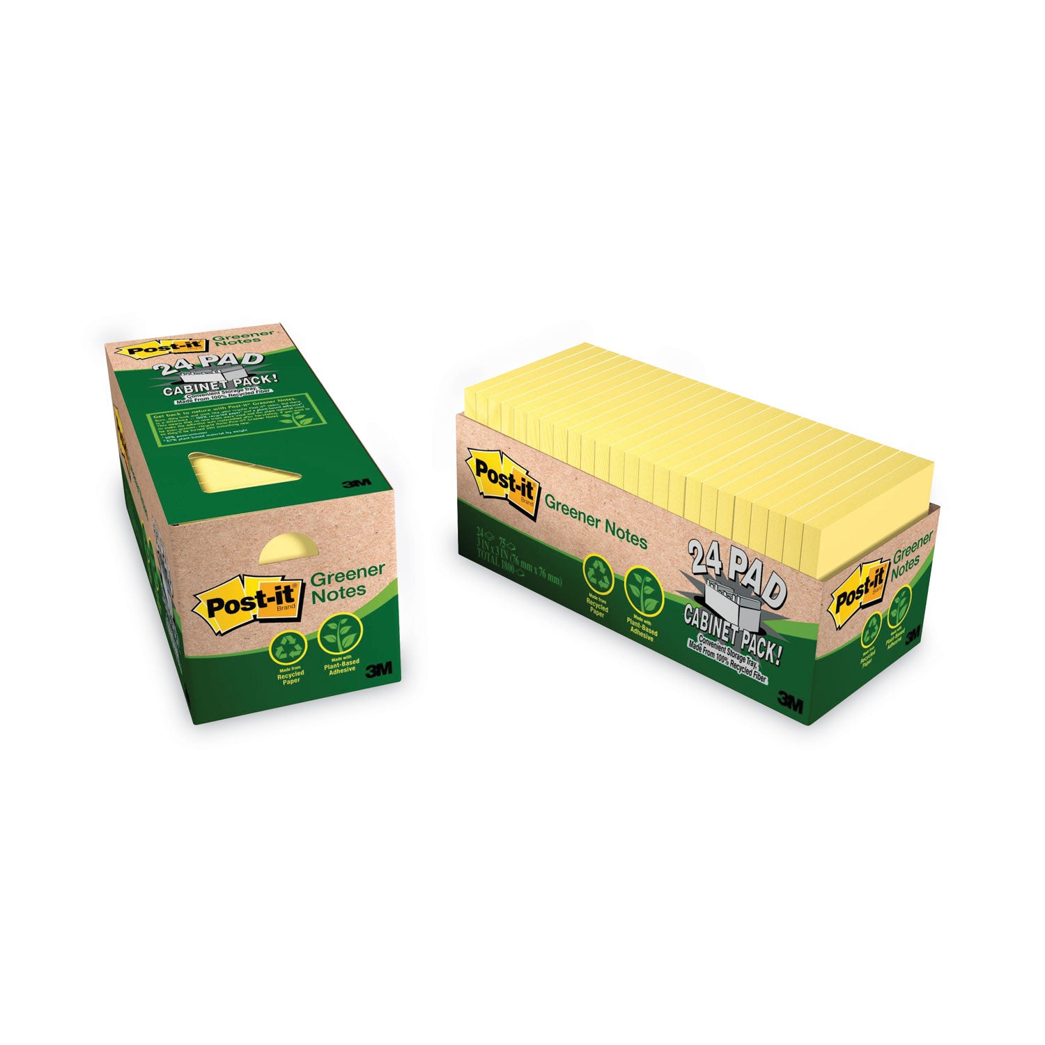 Original Recycled Note Pad Cabinet Pack, 3" x 3", Canary Yellow, 75 Sheets/Pad, 24 Pads/Pack -