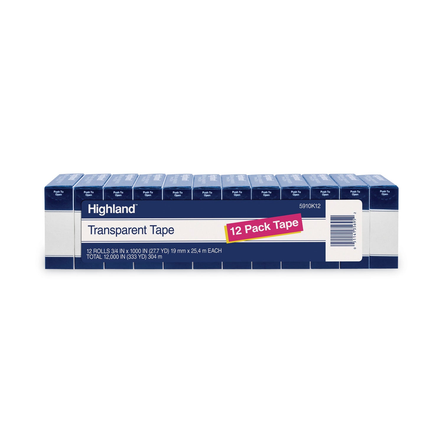 Transparent Tape, 1" Core, 0.75" x 83.33 ft, Clear, 12/Pack -