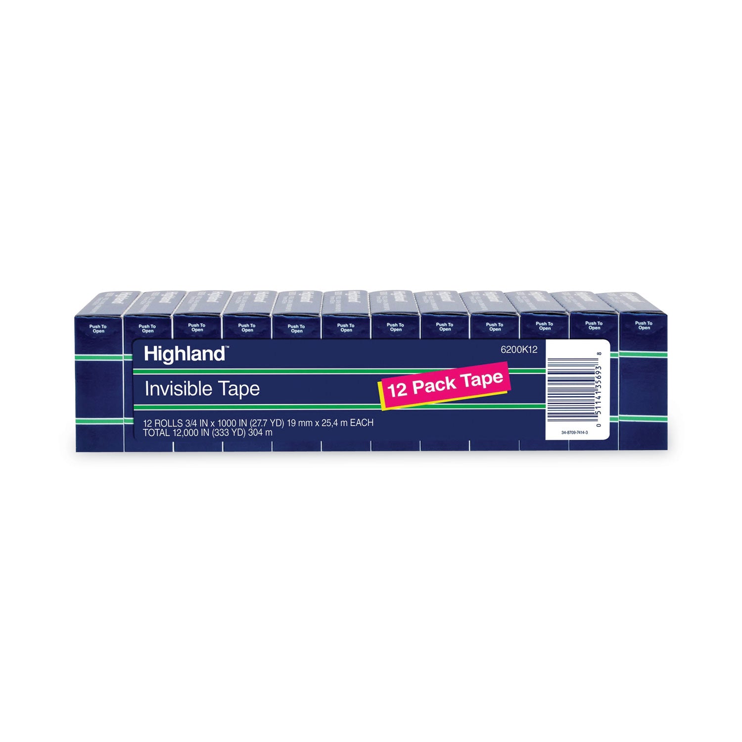 Invisible Permanent Mending Tape, 1" Core, 0.75" x 83.33 ft, Clear, 12/Pack -