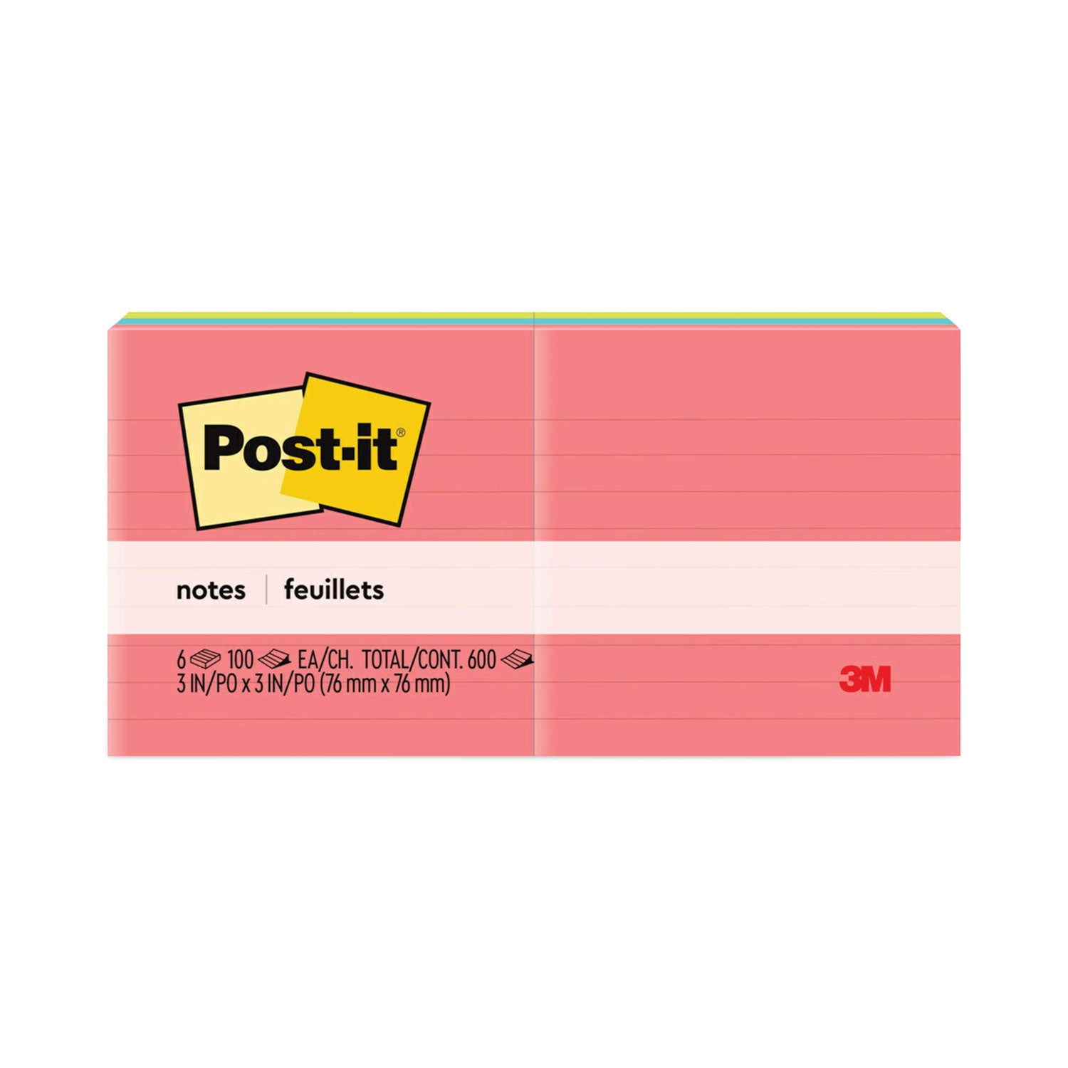 Original Pads in Poptimistic Collection Colors, Note Ruled, 3" x 3", 100 Sheets/Pad, 6 Pads/Pack -