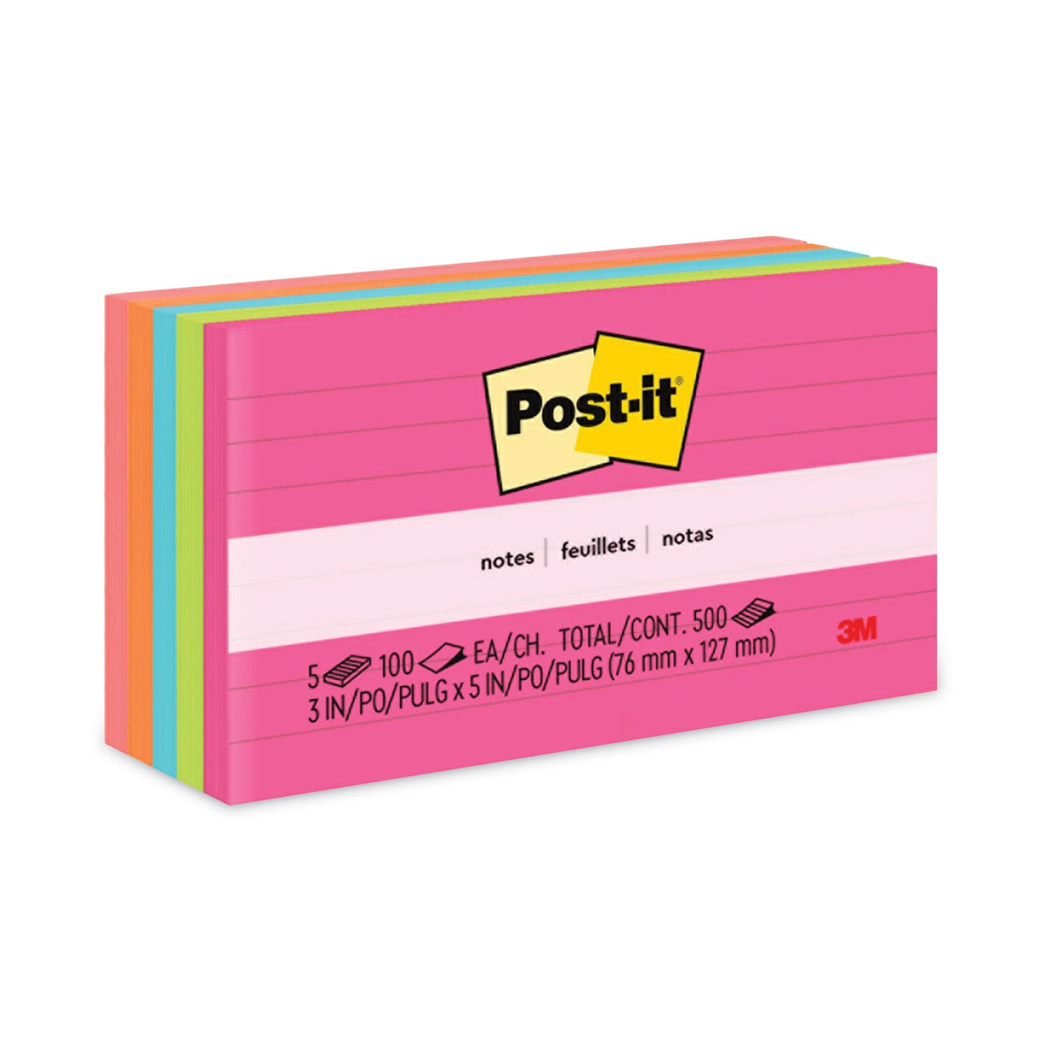 Original Pads in Poptimistic Collection Colors, Note Ruled, 3" x 5", 100 Sheets/Pad, 5 Pads/Pack -