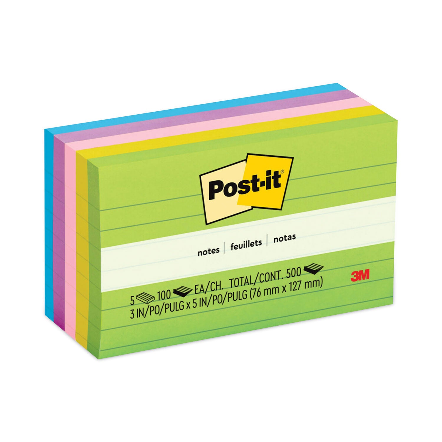 Original Pads in Floral Fantasy Collection Colors, Note Ruled, 3" x 5", 100 Sheets/Pad, 5 Pads/Pack -