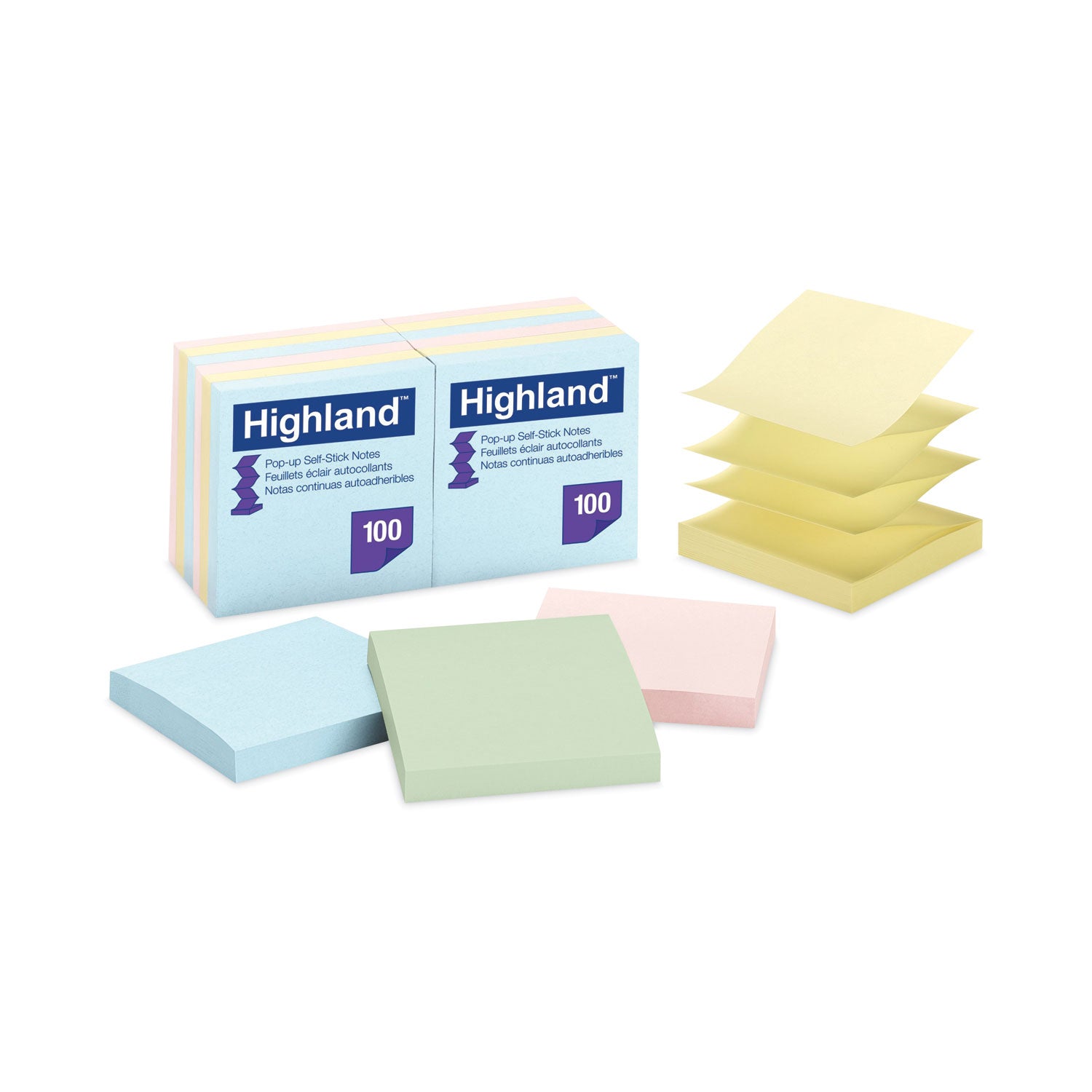 Self-Stick Accordion-Style Notes, 3" x 3", Assorted Pastel Colors, 100 Sheets/Pad, 12 Pads/Pack -