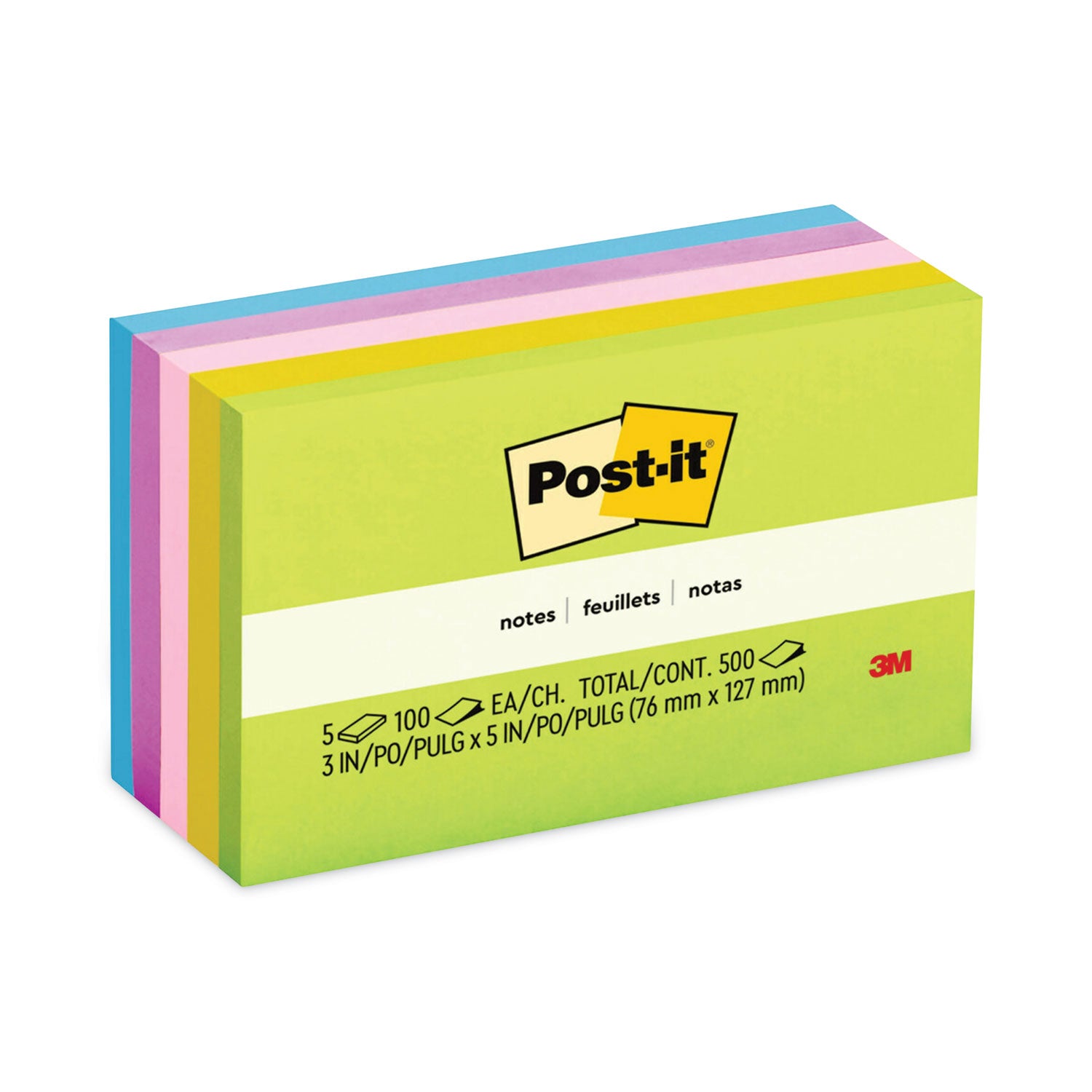 Original Pads in Floral Fantasy Collection Colors, 3" x 5", 100 Sheets/Pad, 5 Pads/Pack -
