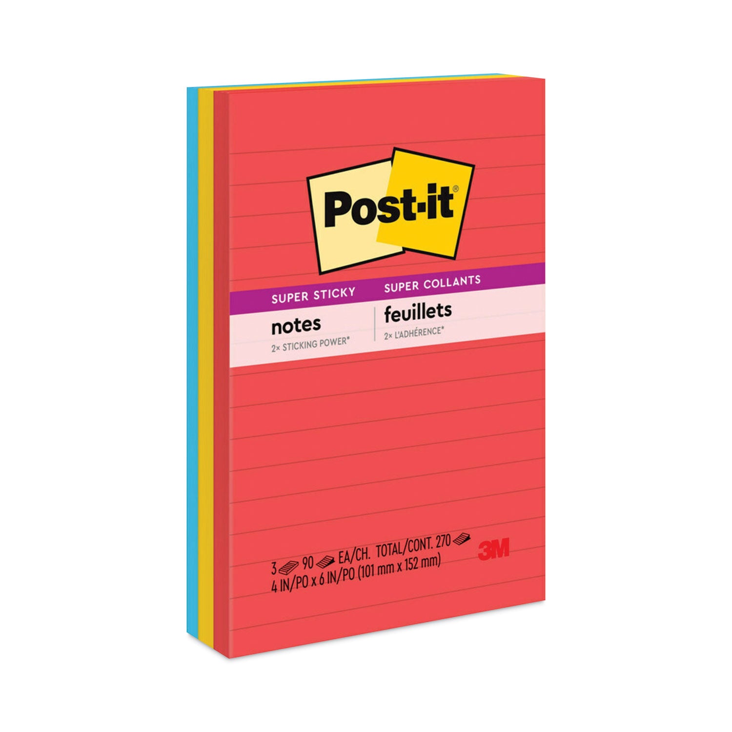 Pads in Playful Primary Collection Colors, Note Ruled, 4" x 6", 90 Sheets/Pad, 3 Pads/Pack -