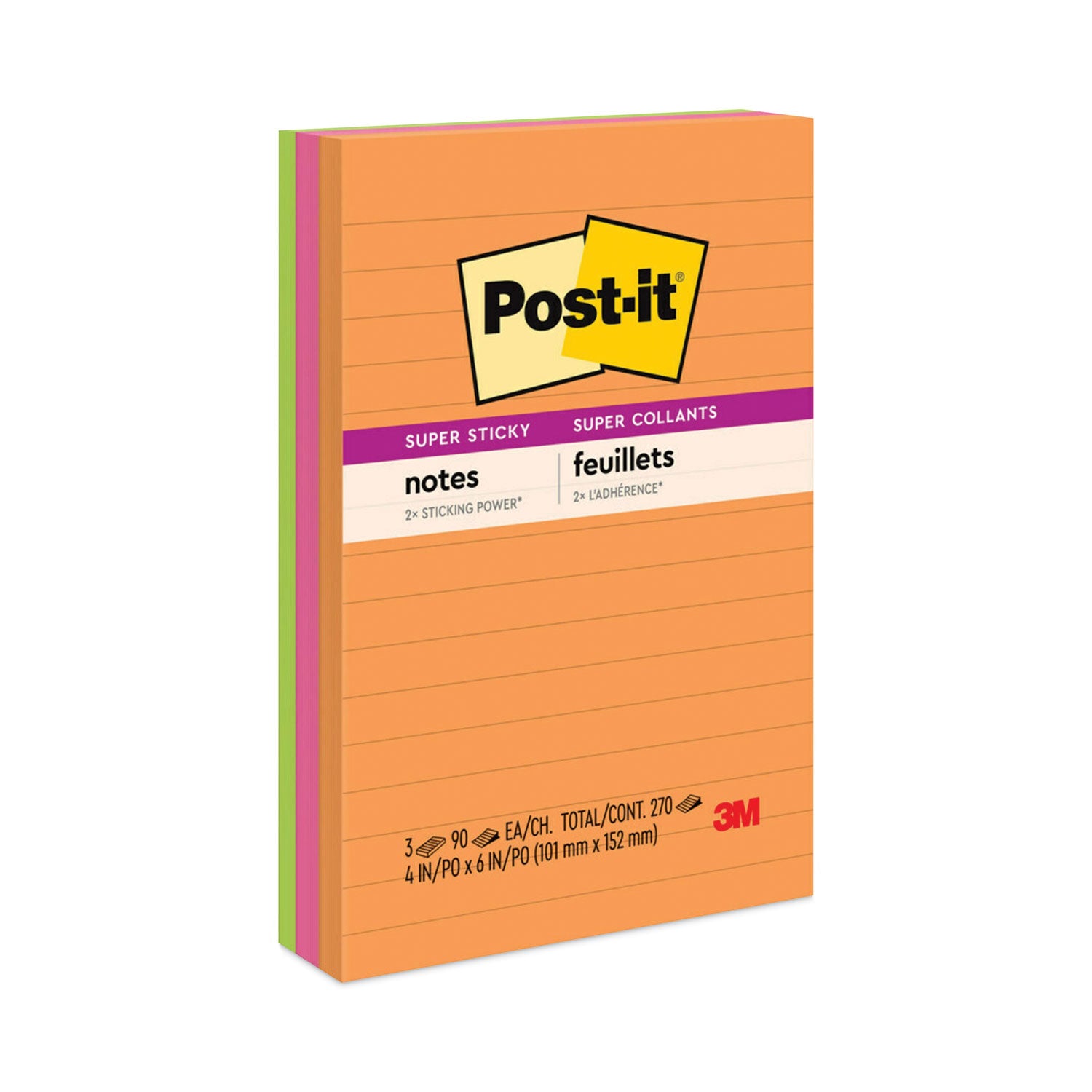 Pads in Energy Boost Collection Colors, Note Ruled, 4" x 6", 90 Sheets/Pad, 3 Pads/Pack -