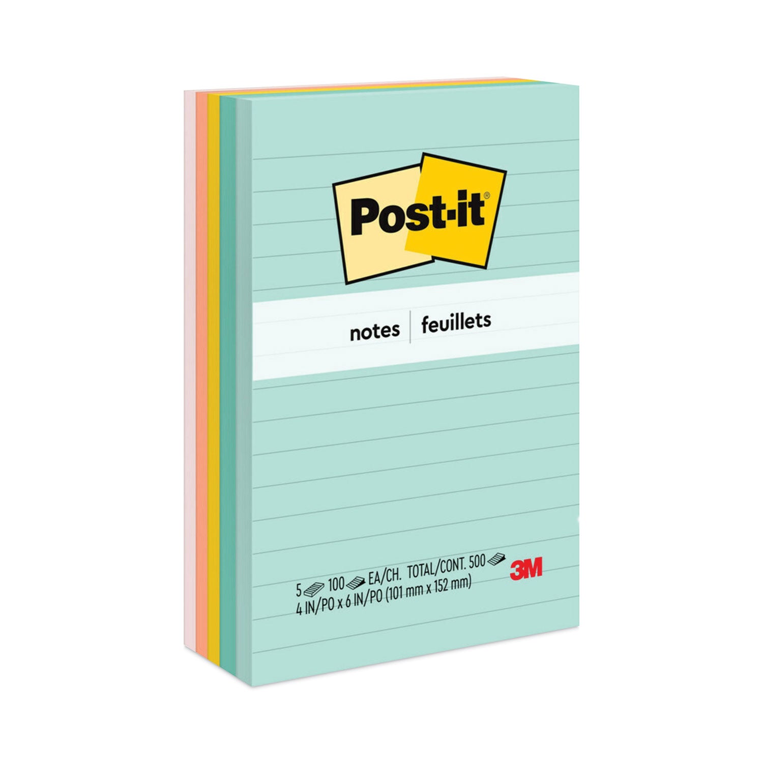 Original Pads in Beachside Cafe Collection Colors, Note Ruled, 4" x 6", 100 Sheets/Pad, 5 Pads/Pack -
