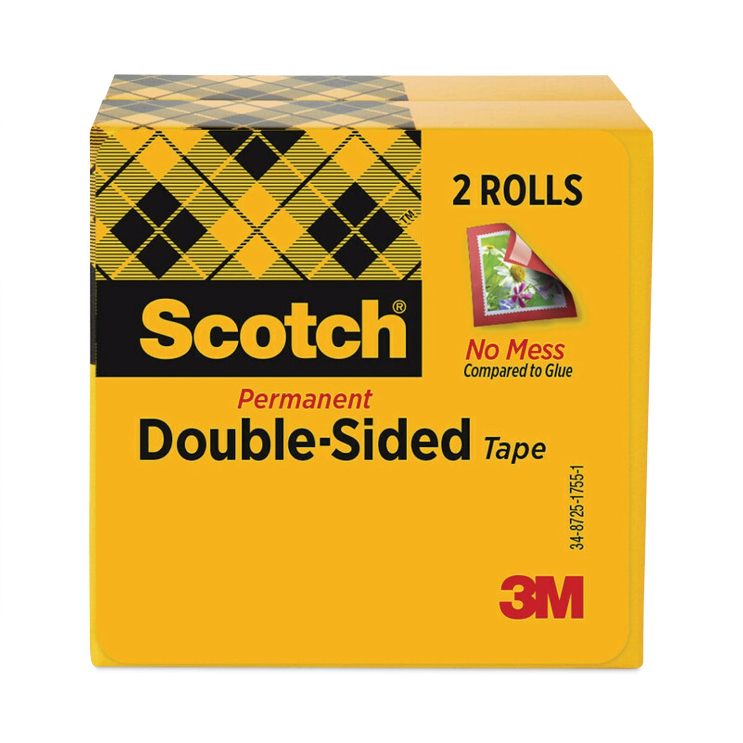 Double-Sided Tape, 1" Core, 0.5" x 75 ft, Clear, 2/Pack -