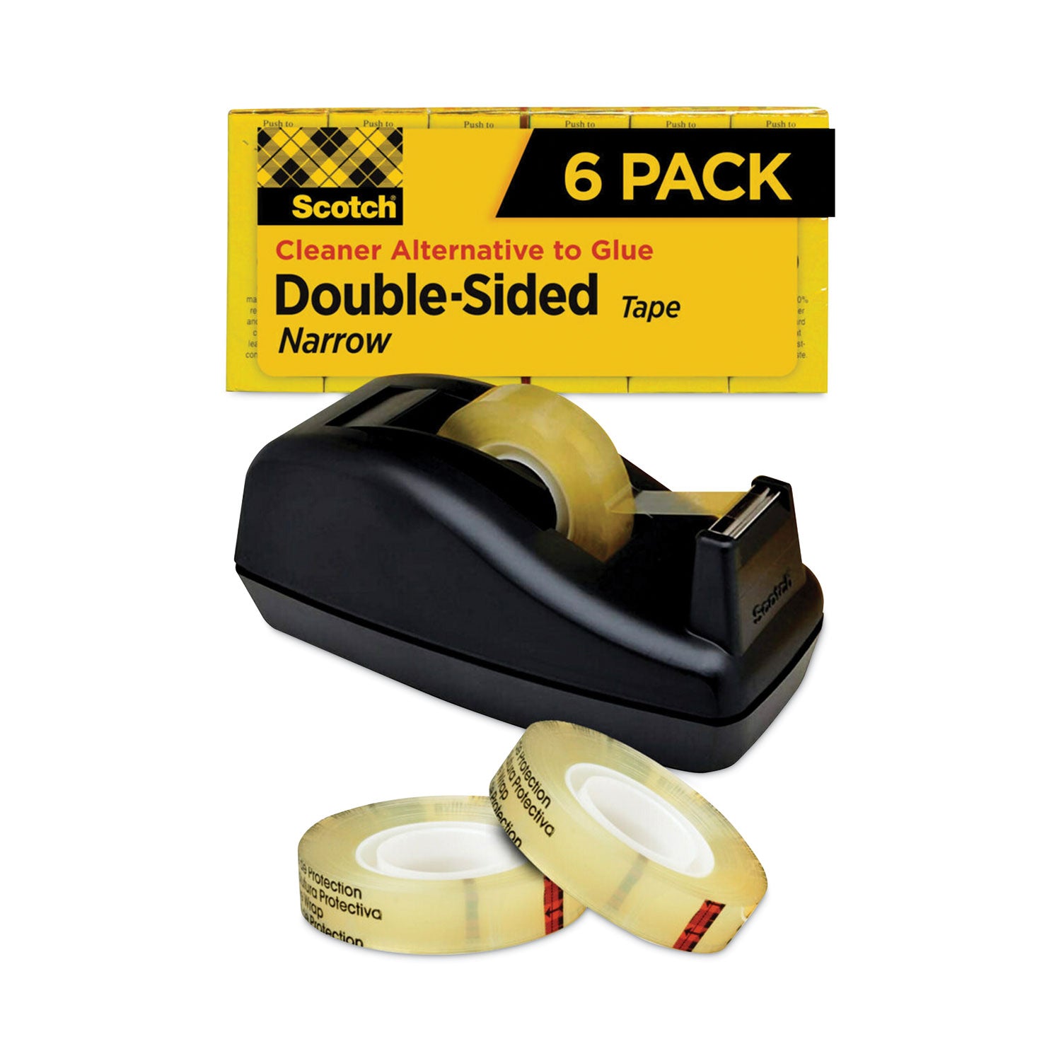Double-Sided Tape with Dispenser, 1" Core, 0.5" x 75 ft, Clear, 6/Pack -