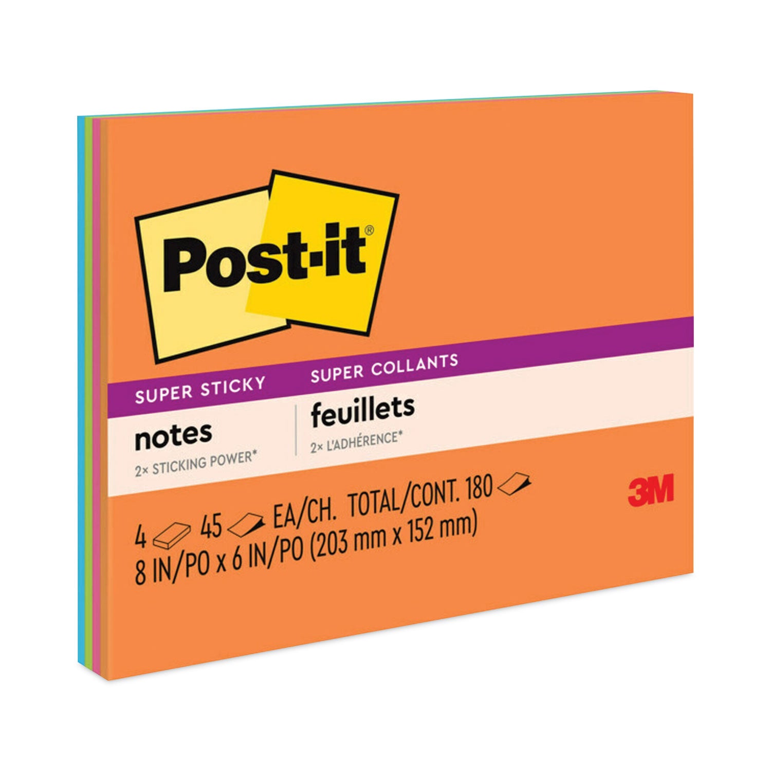 Meeting Notes in Energy Boost Collection Colors, 8" x 6", 45 Sheets/Pad, 4 Pads/Pack -