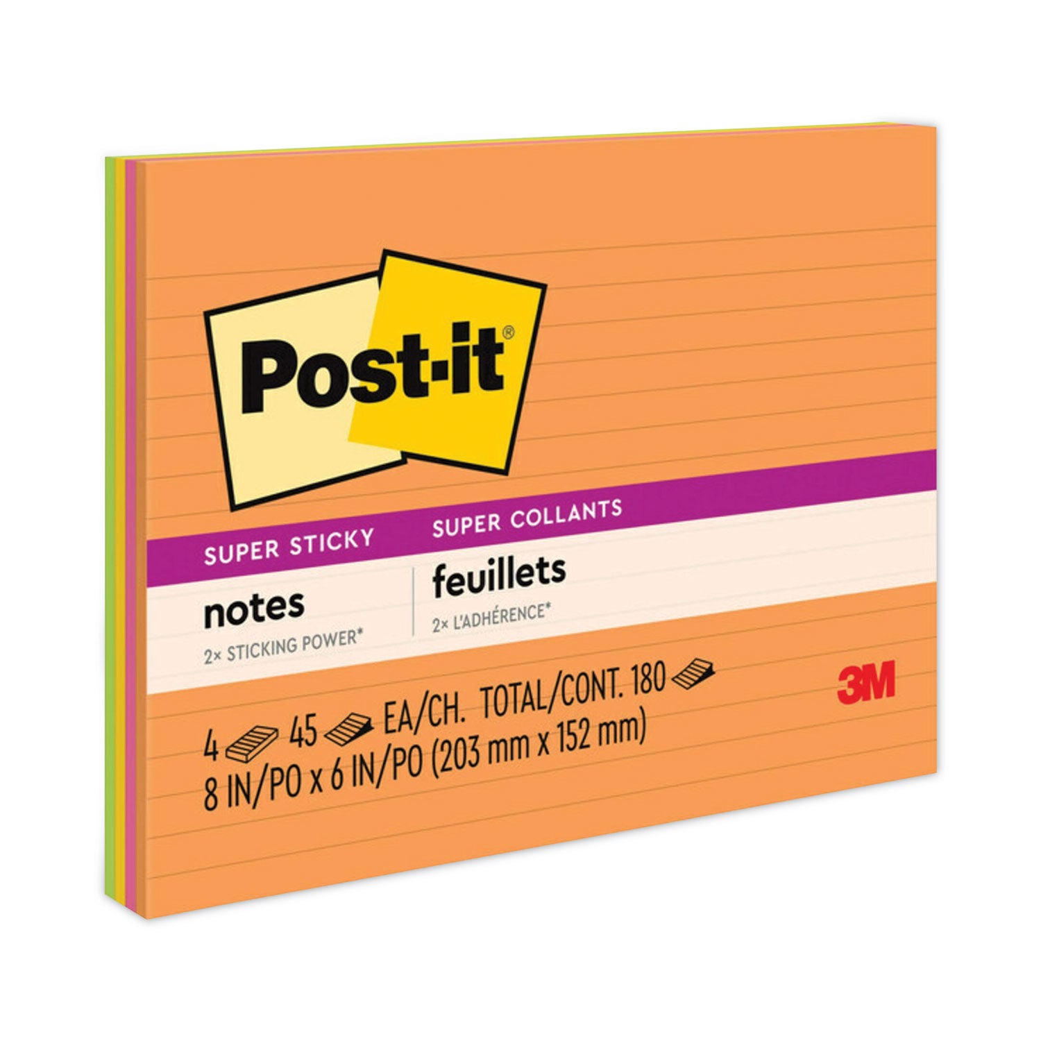 Meeting Notes in Energy Boost Collection Colors, Note Ruled, 8" x 6", 45 Sheets/Pad, 4 Pads/Pack -