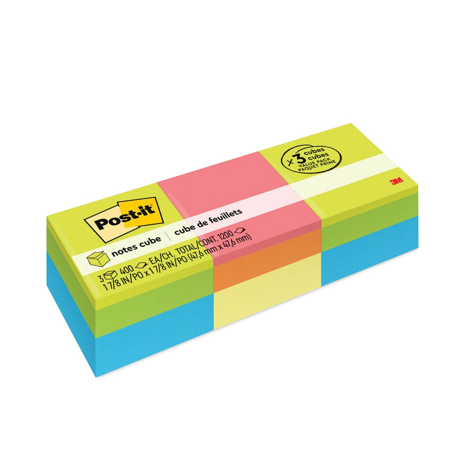Mini Cubes, 1.88" x 1.88", Green Wave and Orange Wave Collections, 400 Sheets/Cube, 3 Cubes/Pack -