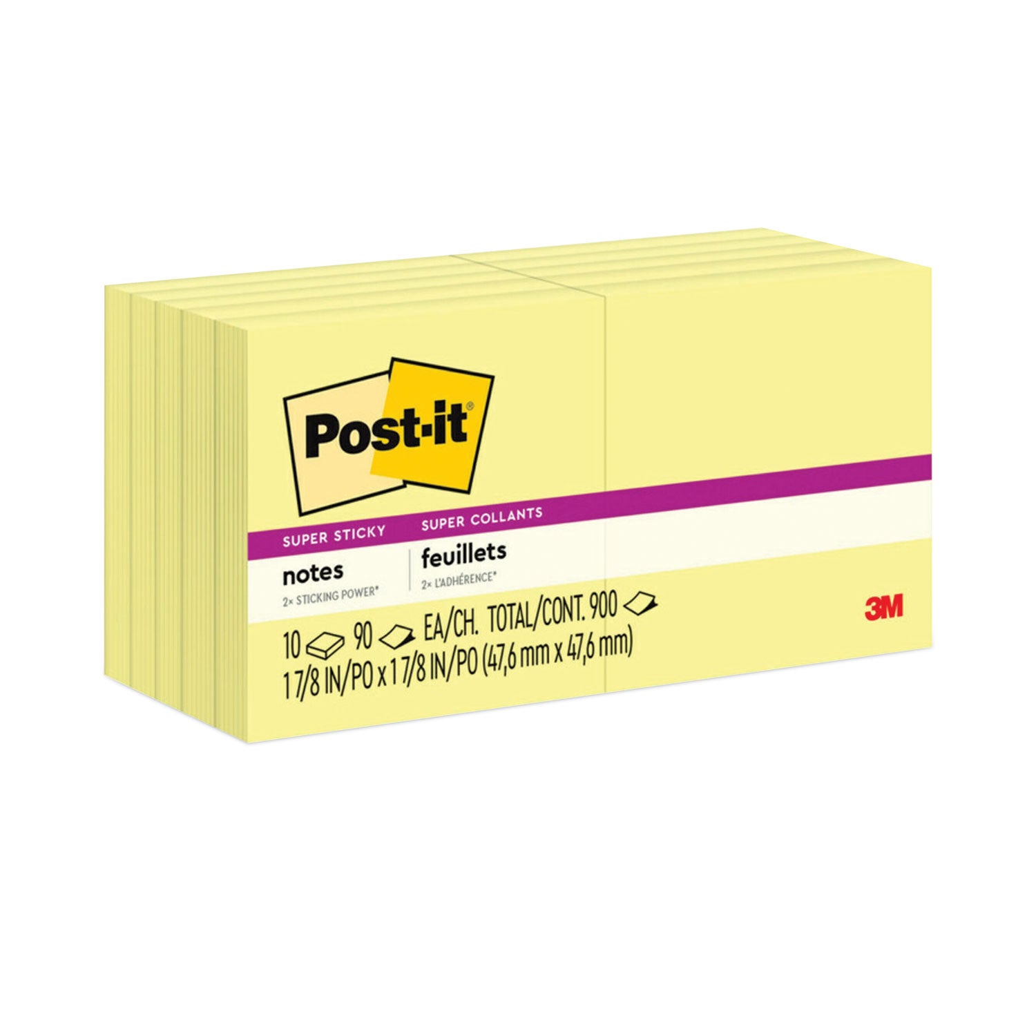 Pads in Canary Yellow, 1.88" x 1.88", 90 Sheets/Pad, 10 Pads/Pack -