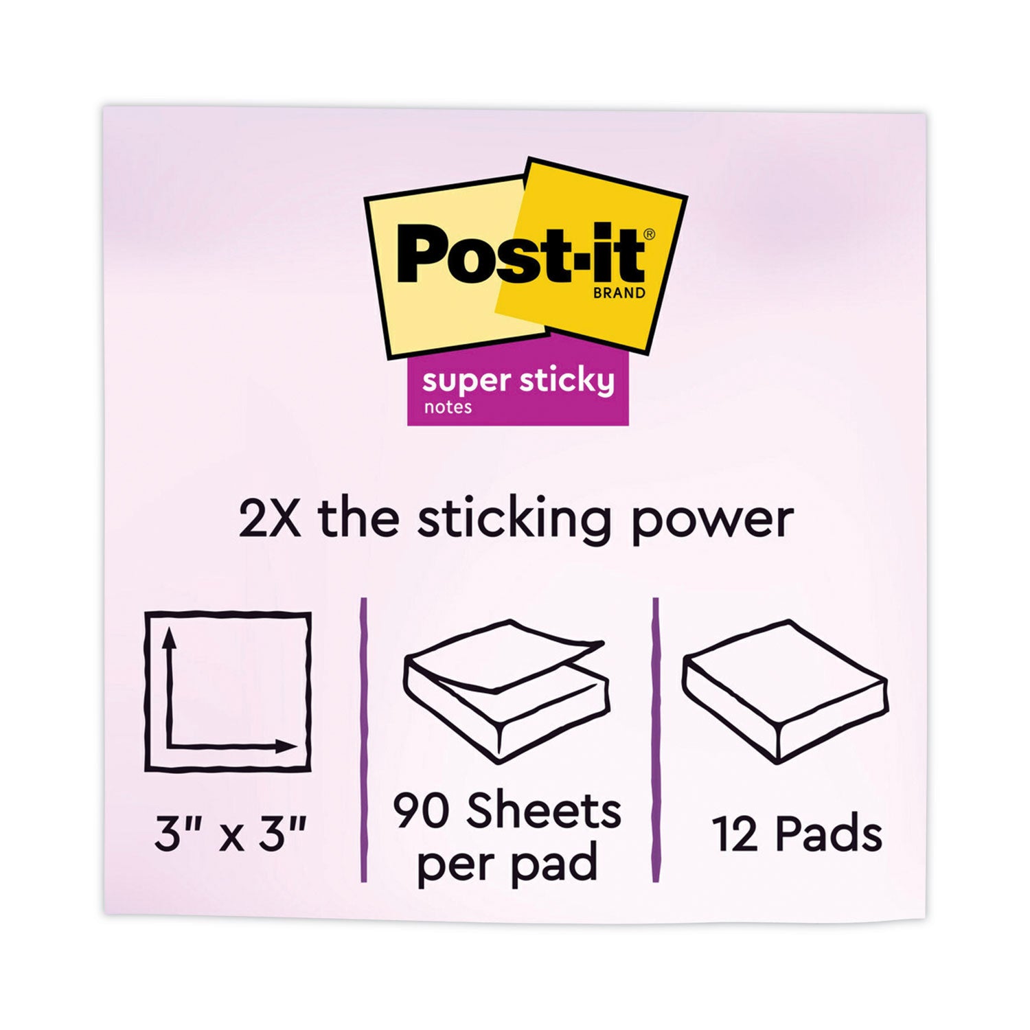 Pads in Playful Primary Collection Colors, 3" x 3", 90 Sheets/Pad, 12 Pads/Pack -