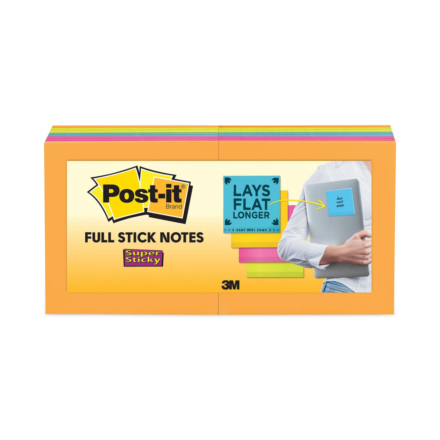 Full Stick Notes, 3" x 3", Energy Boost Collection Colors, 25 Sheets/Pad, 16 Pads/Pack -