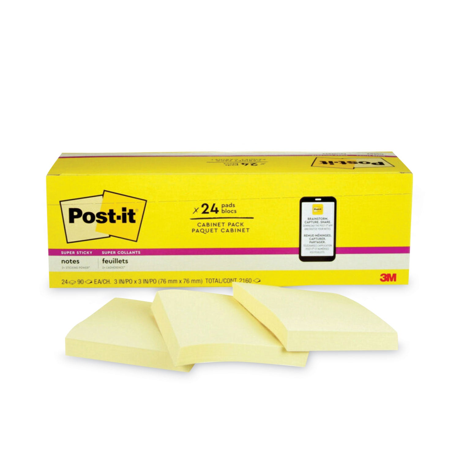 Pads in Canary Yellow, Cabinet Pack, 3" x 3", 90 Sheets/Pad, 24 Pads/Pack -