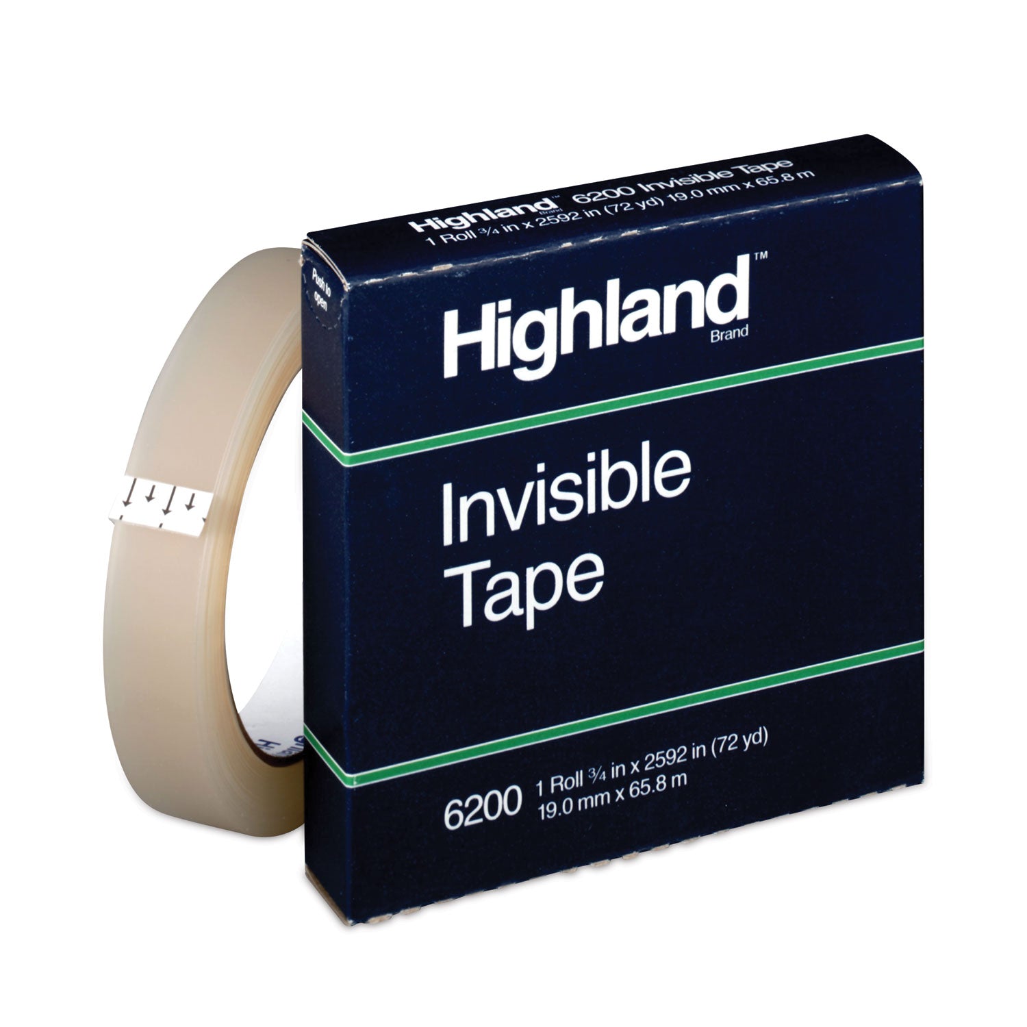 Invisible Permanent Mending Tape, 3" Core, 0.75" x 72 yds, Clear -