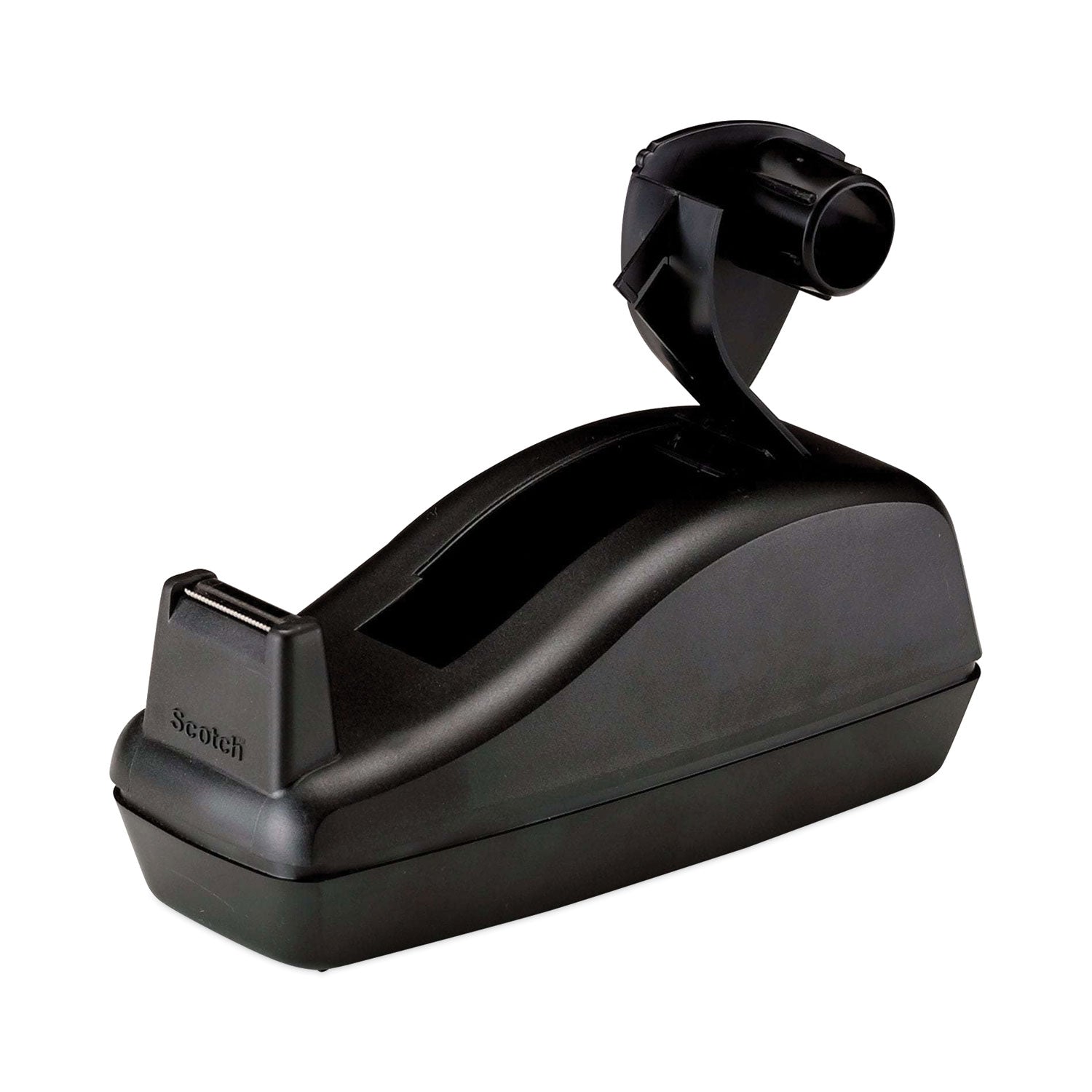 Deluxe Desktop Tape Dispenser, Heavily Weighted, Attached 1" Core, Black -