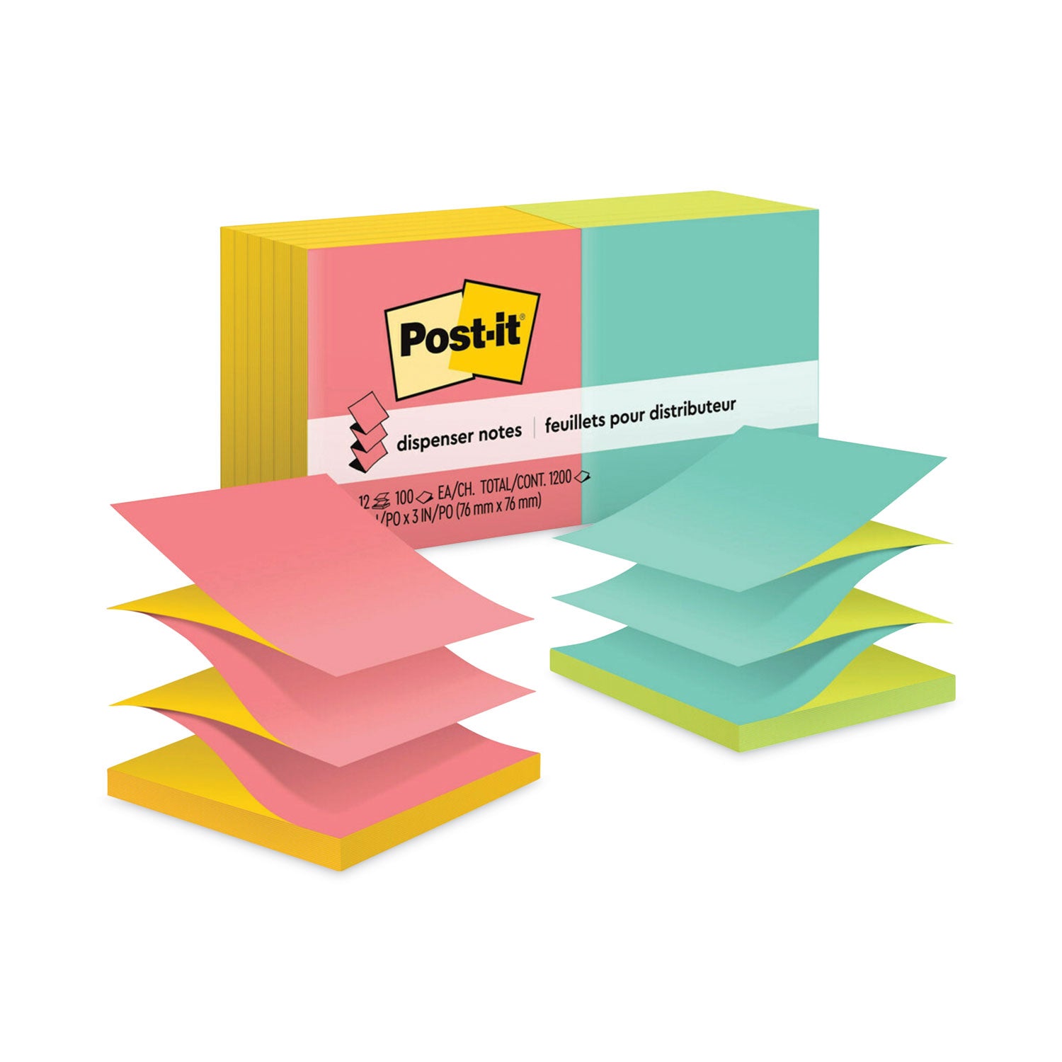 Original Pop-up Refill, Poptimistic Collection Alternating-Color Value Pack, 3" x 3", 100 Sheets/Pad, 12 Pads/Pack -
