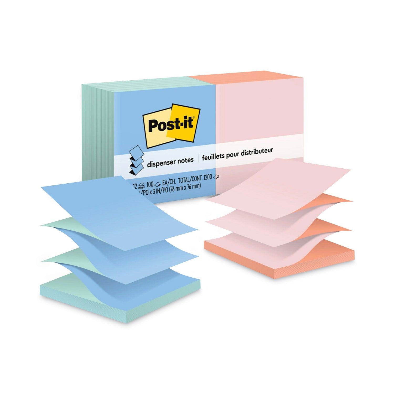 Original Pop-up Refill, Beachside Cafe Collection Alternating-Color Value Pack, 3" x 3", 100 Sheets/Pad, 12 Pads/Pack -