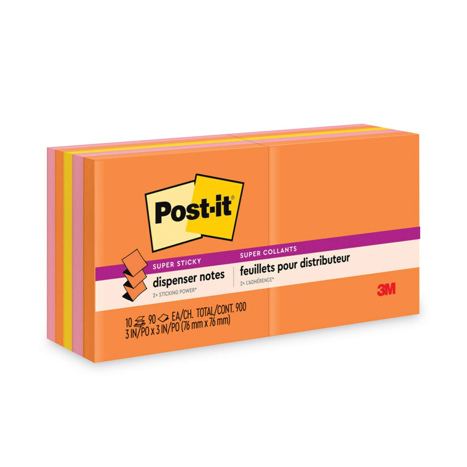 Pop-up 3 x 3 Note Refill, 3" x 3", Energy Boost Collection Colors, 90 Sheets/Pad, 10 Pads/Pack -