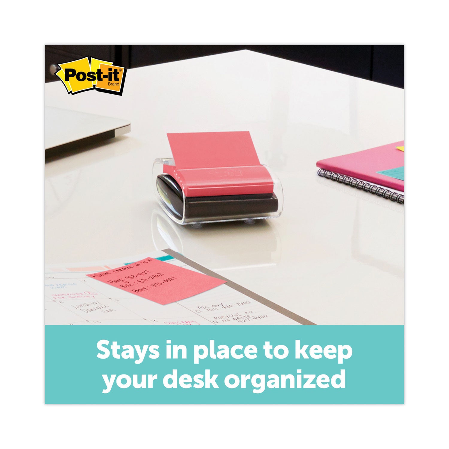 Wrap Dispenser, For 3 x 3 Pads, Black/Clear, Includes 45-Sheet Color Varies Pop-up Super Sticky Pad -