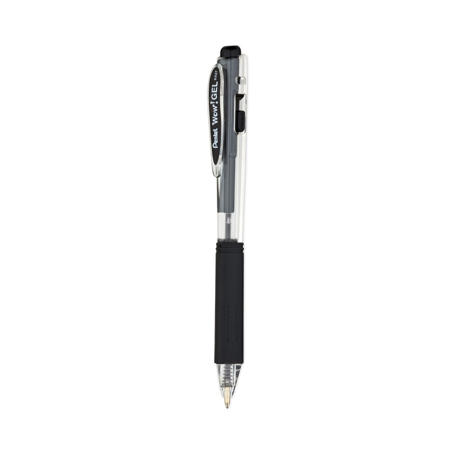 WOW! Gel Pen Bonus Pack, Retractable, Medium 0.7 mm, Black Ink, Clear/Black Barrel, 24/Pack -