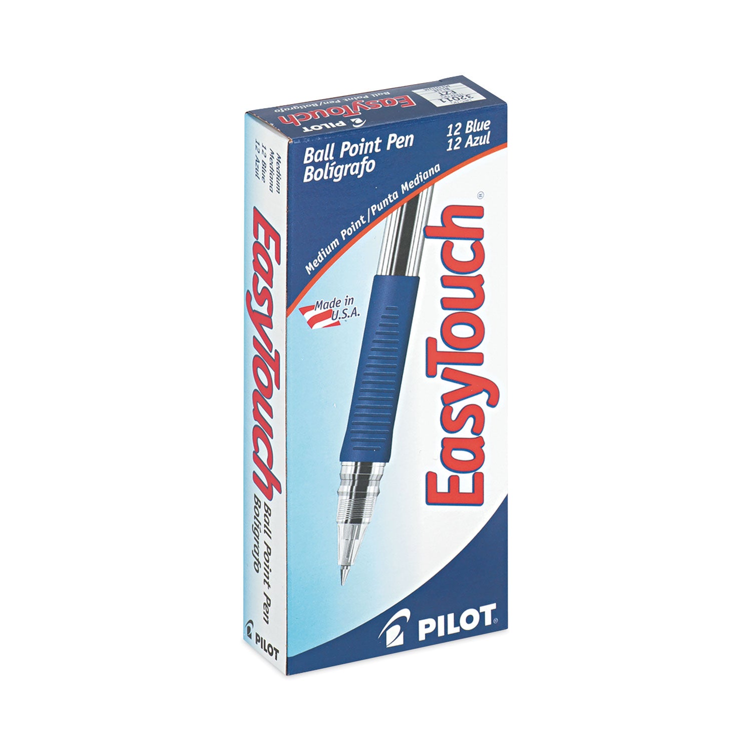 EasyTouch Ballpoint Pen, Stick, Medium 1 mm, Blue Ink, Clear/Blue Barrel, Dozen -