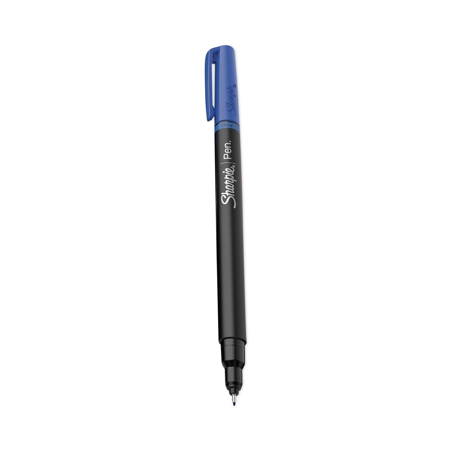Water-Resistant Ink Porous Point Pen, Stick, Fine 0.4 mm, Blue Ink, Black/Blue Barrel, Dozen -