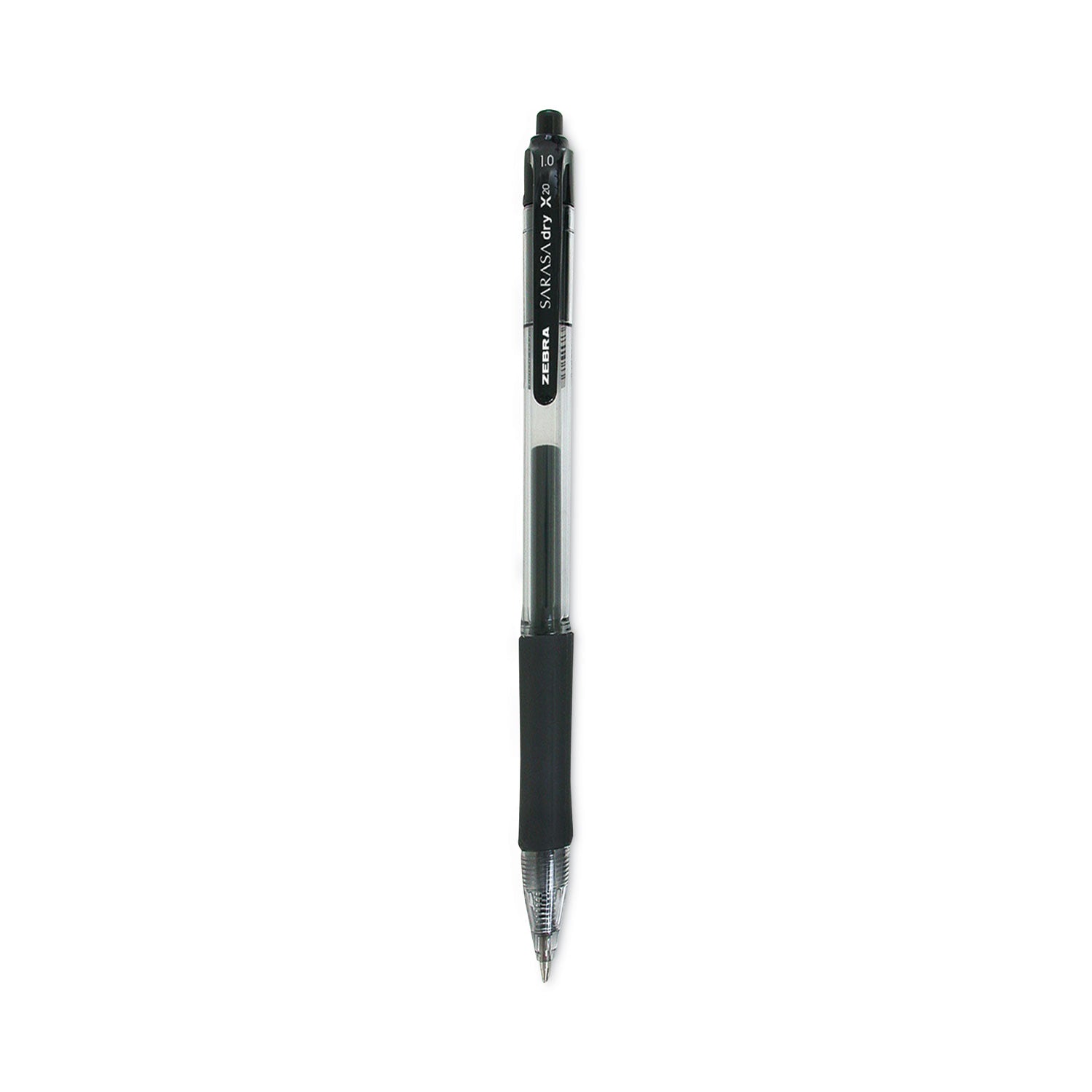 Sarasa Dry Gel X20 Gel Pen, Retractable, Bold 1 mm, Black Ink, Clear/Black Barrel, 12/Pack -