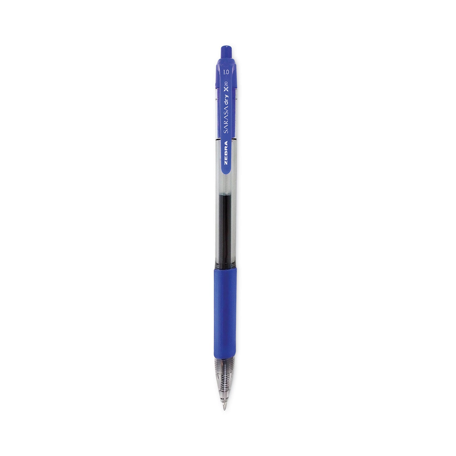 Sarasa Dry Gel X20 Gel Pen, Retractable, Bold 1 mm, Blue Ink, Clear/Blue Barrel, 12/Pack -