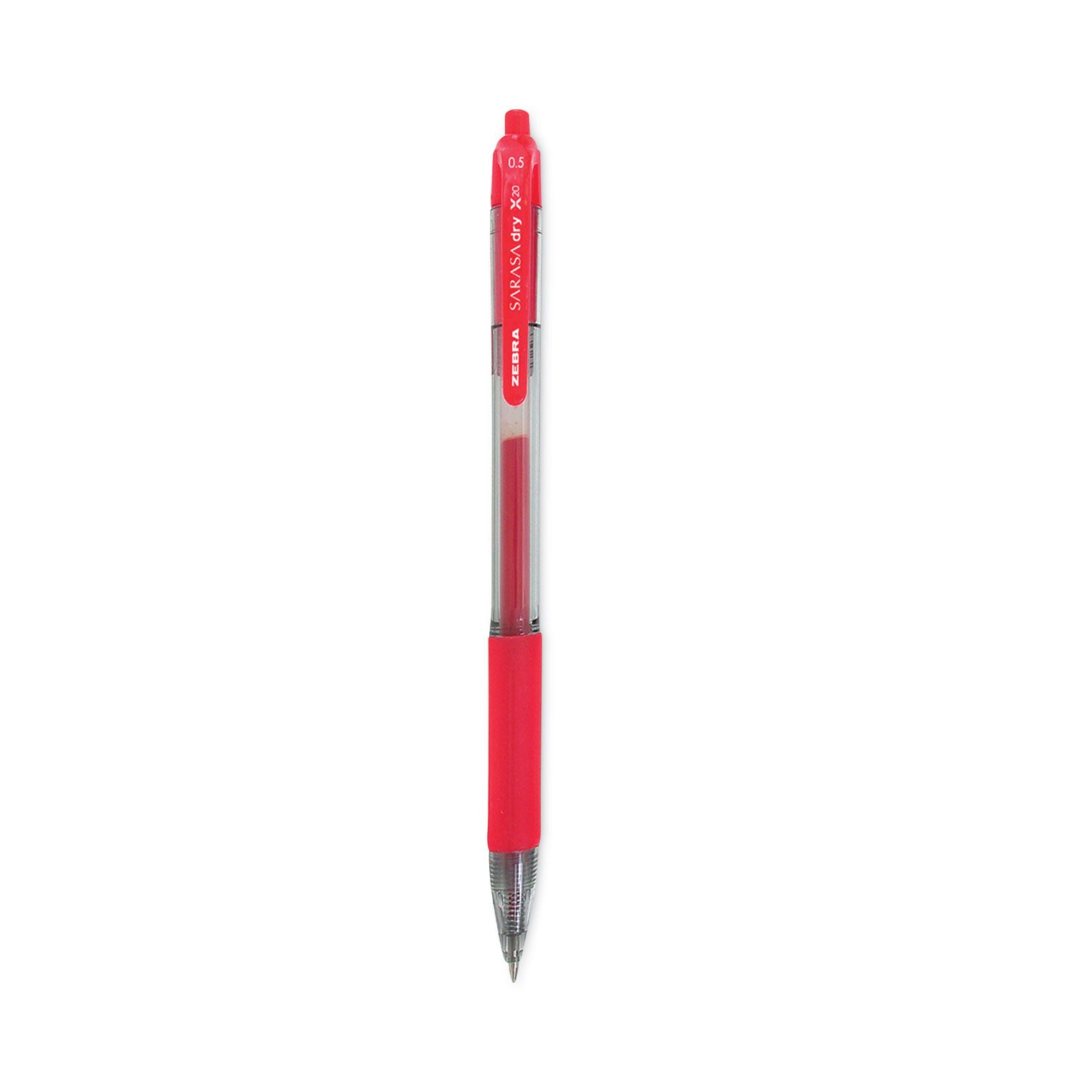 Sarasa Dry Gel X20 Gel Pen, Retractable, Fine 0.5 mm, Red Ink, Clear/Red Barrel, 12/Pack -