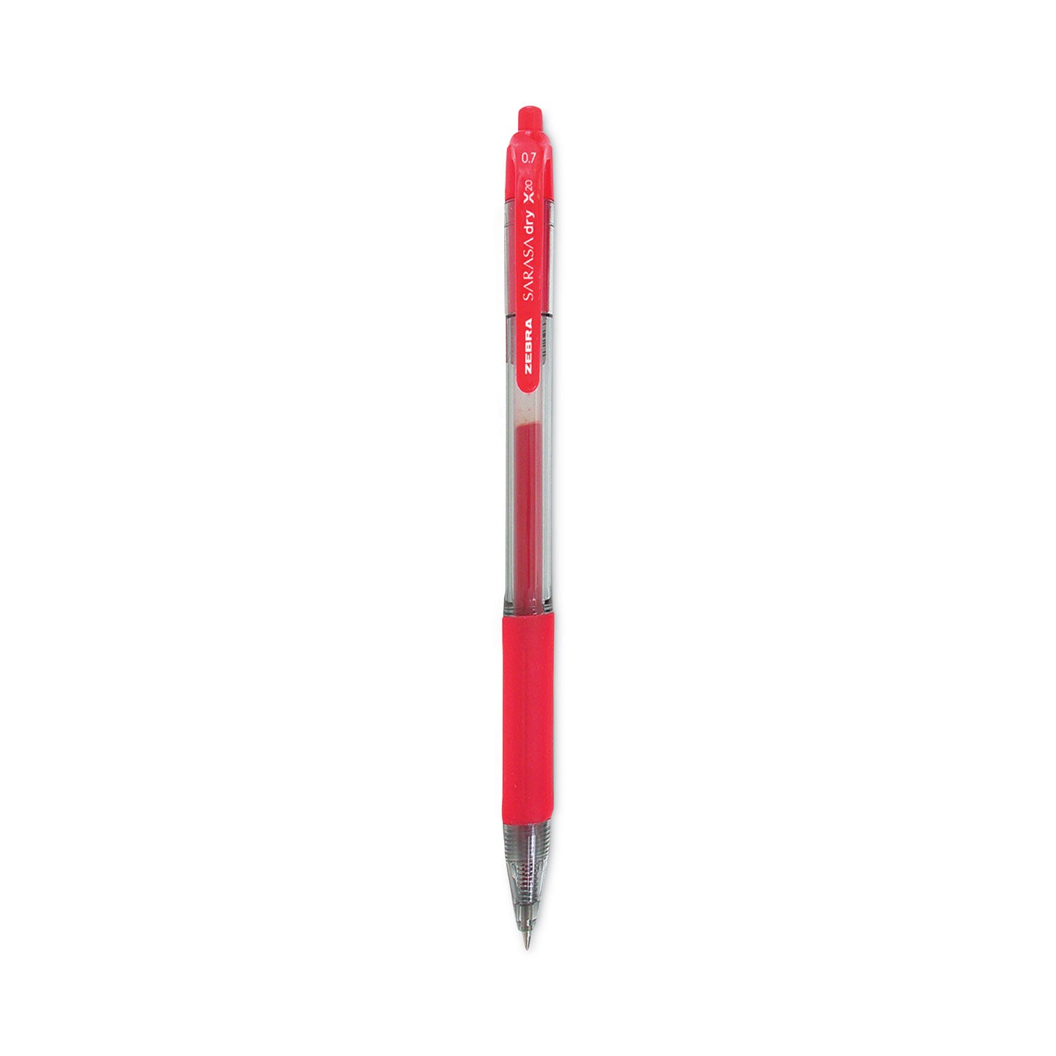 Sarasa Dry Gel X20 Gel Pen, Retractable, Medium 0.7 mm, Red Ink, Clear/Red Barrel, 12/Pack -