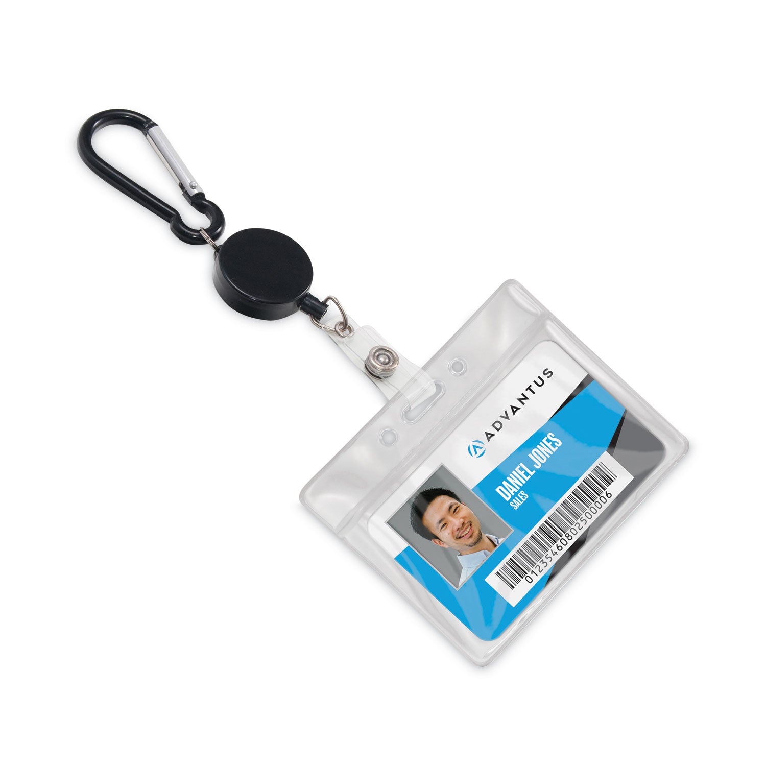 Metal Badge Reel/Carabiner Set, 24" Extension, Black, 5/Pack -