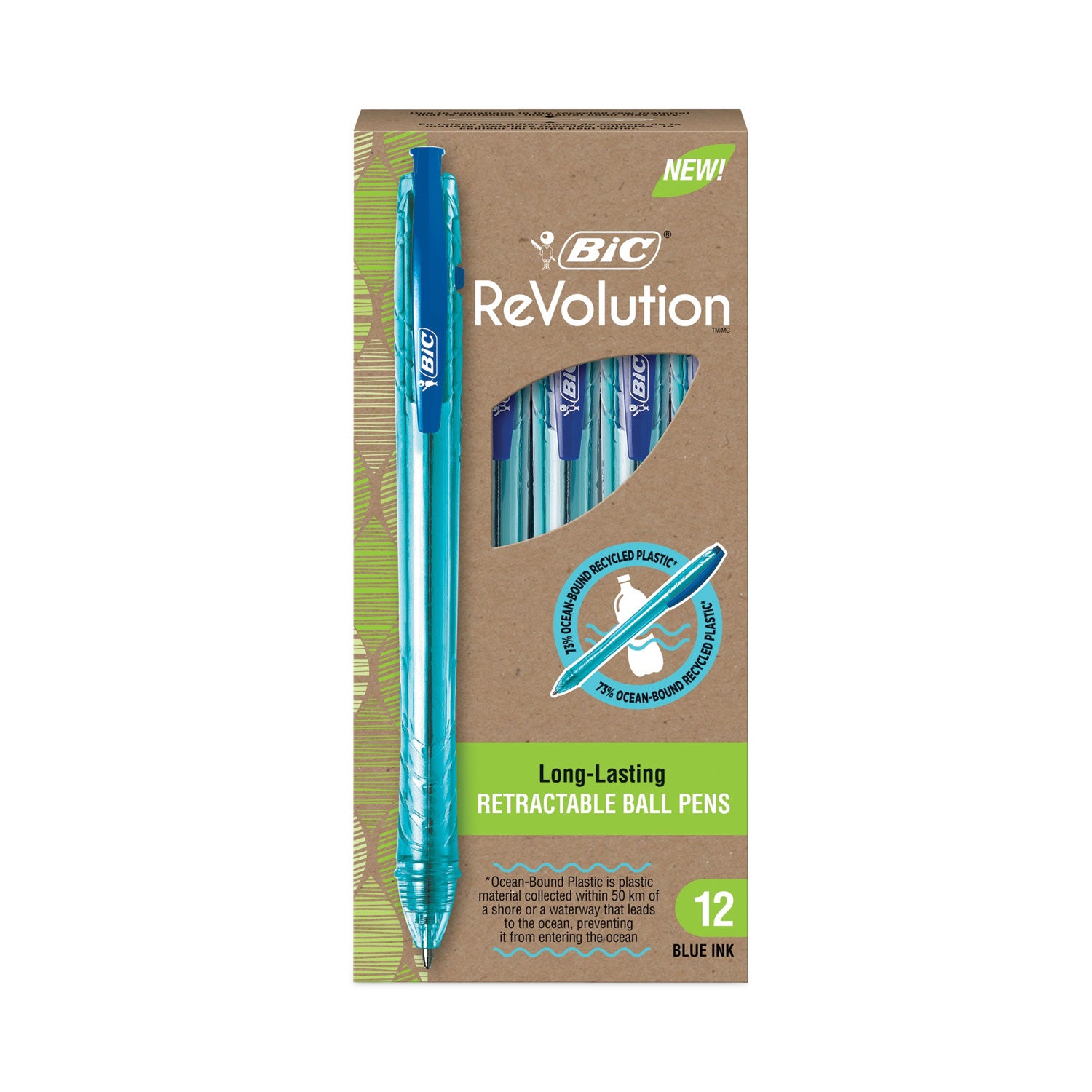 revolution-ocean-bound-ballpoint-pen-retractable-medium-1-mm-blue-ink-translucent-blue-barrel-dozen_bicbprr11be - 2