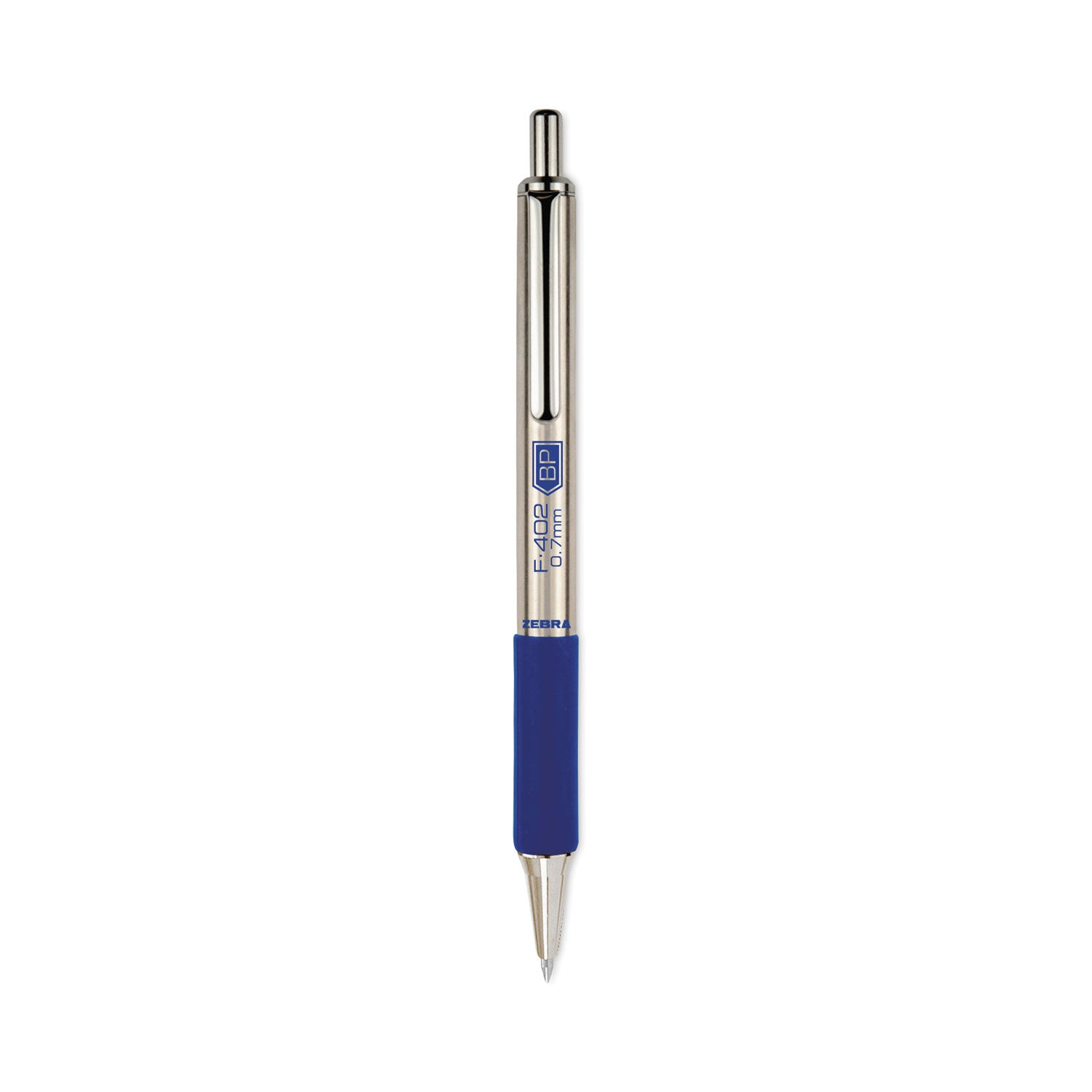 F-402 Ballpoint Pen, Retractable, Fine 0.7 mm, Blue Ink, Stainless Steel/Blue Barrel, 2/Pack -