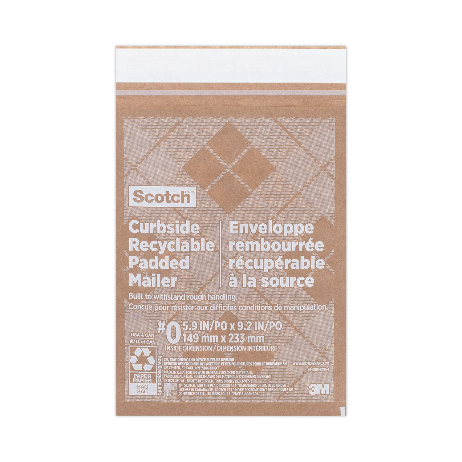 curbside-recyclable-padded-mailer-#0-bubble-cushion-self-adhesive-closure-7-x-1125-natural-kraft-100-carton_mmmcr01 - 1