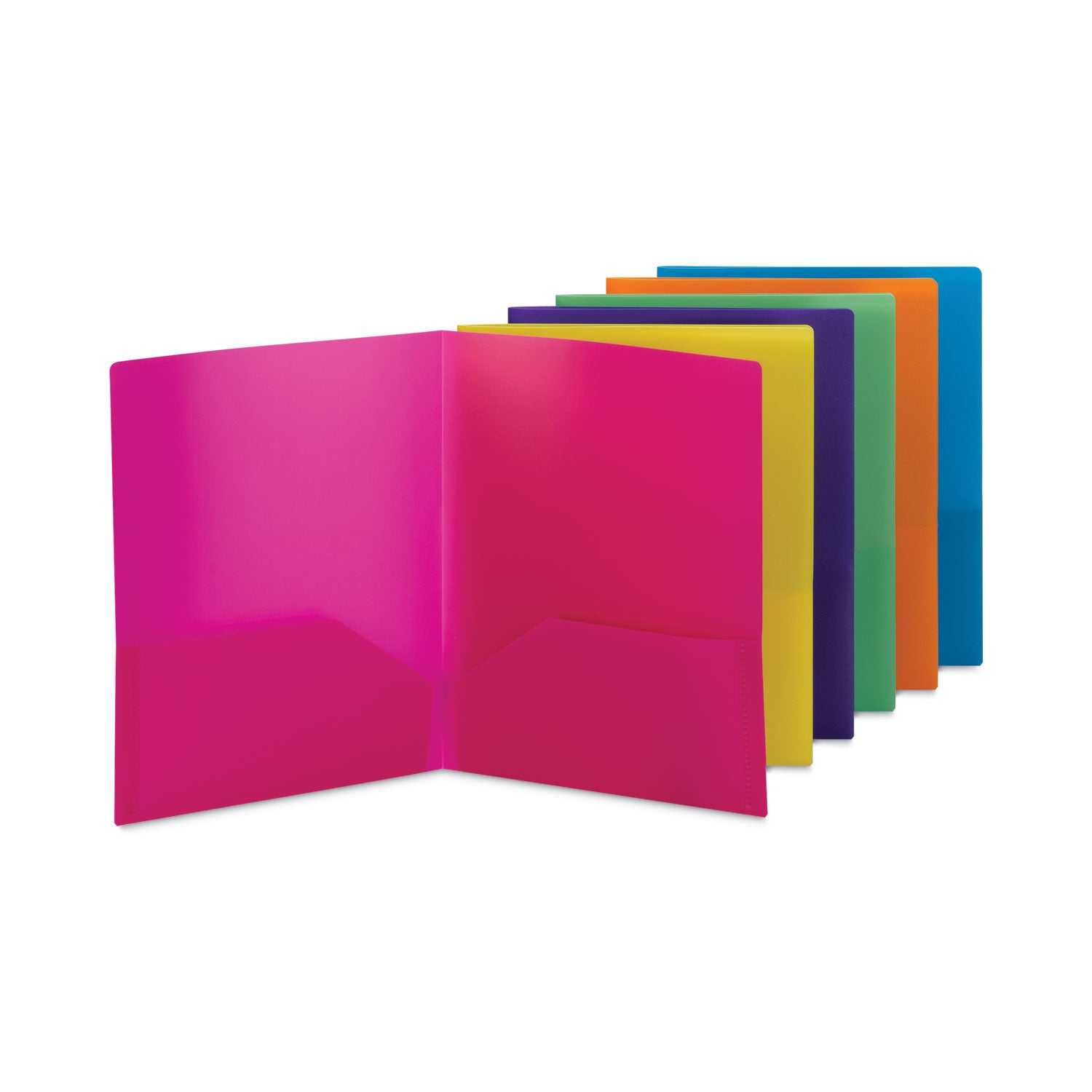 poly-two-pocket-folders-100-sheet-capacity-11-x-85-assorted-6-pack_smd87761 - 1