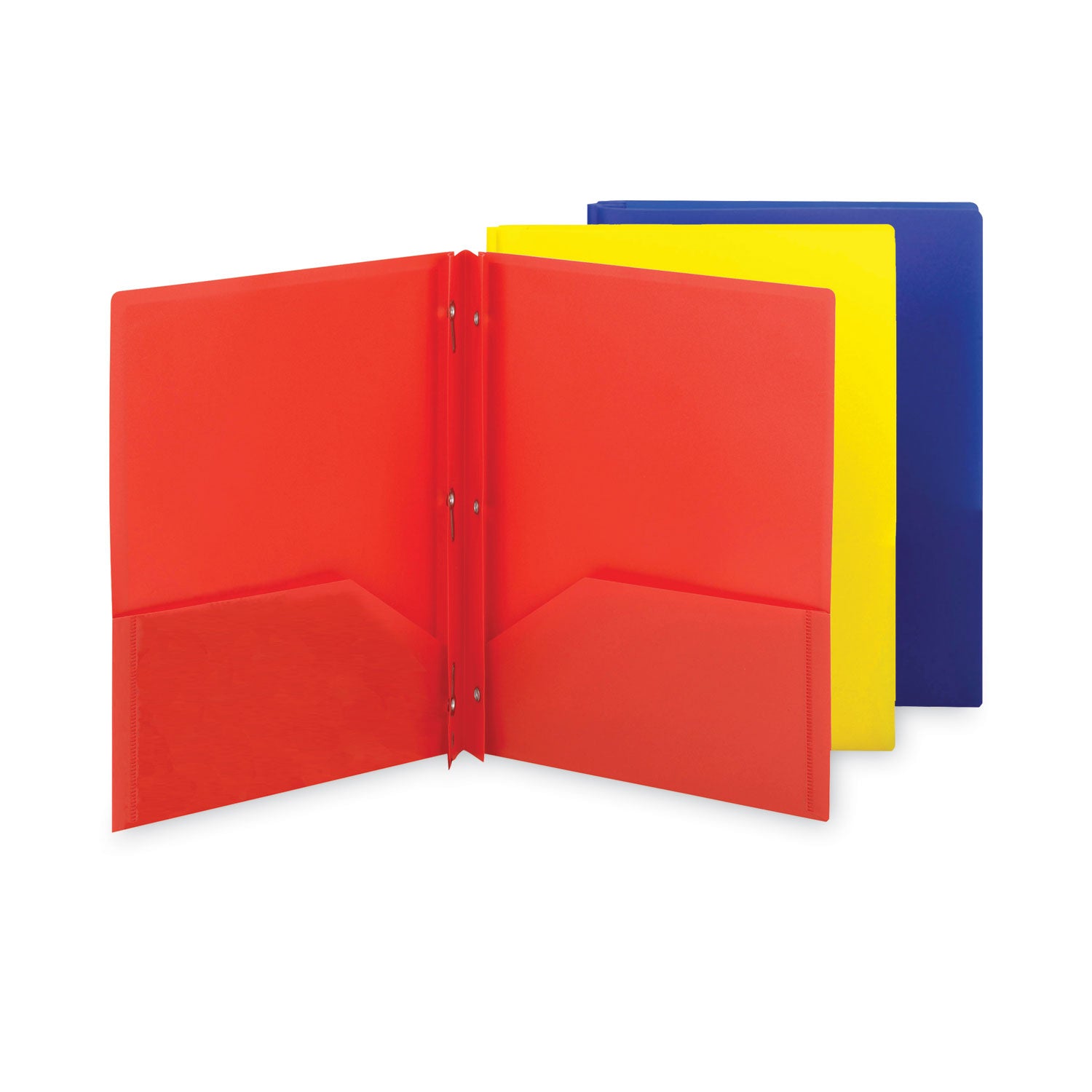 poly-two-pocket-folder-with-fasteners-130-sheet-capacity-11-x-85-assorted-6-pack_smd87746 - 1