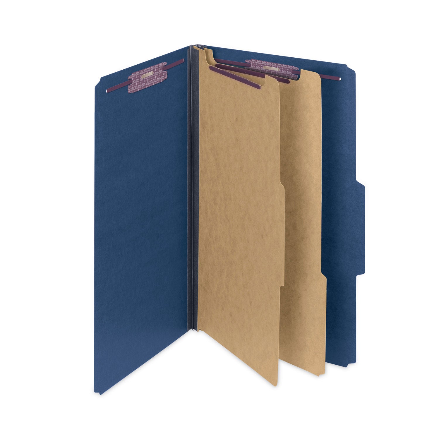 Six-Section Pressboard Top Tab Classification Folders, Six SafeSHIELD Fasteners, 2 Dividers, Legal Size, Dark Blue, 10/Box -