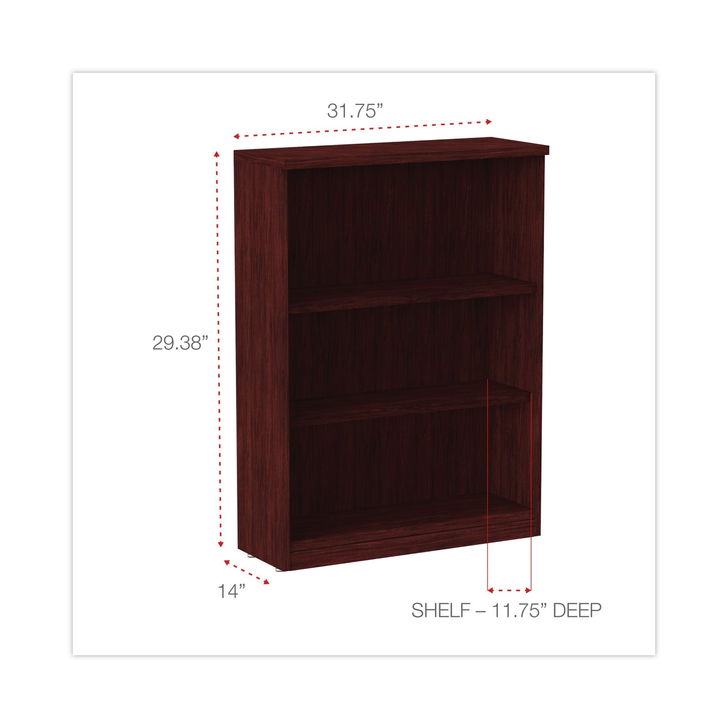 Alera Valencia Series Bookcase, Three-Shelf, 31.75w x 14d x 39.38h, Mahogany -