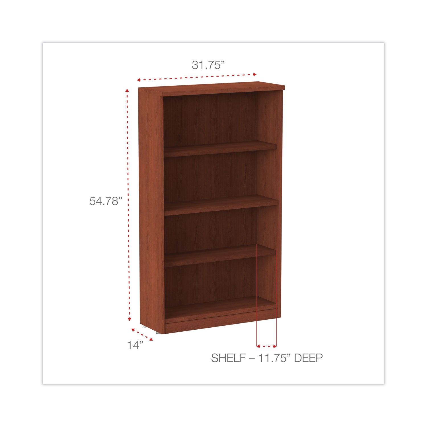 Alera Valencia Series Bookcase, Four-Shelf, 31.75w x 14d x 54.88h, Medium Cherry -