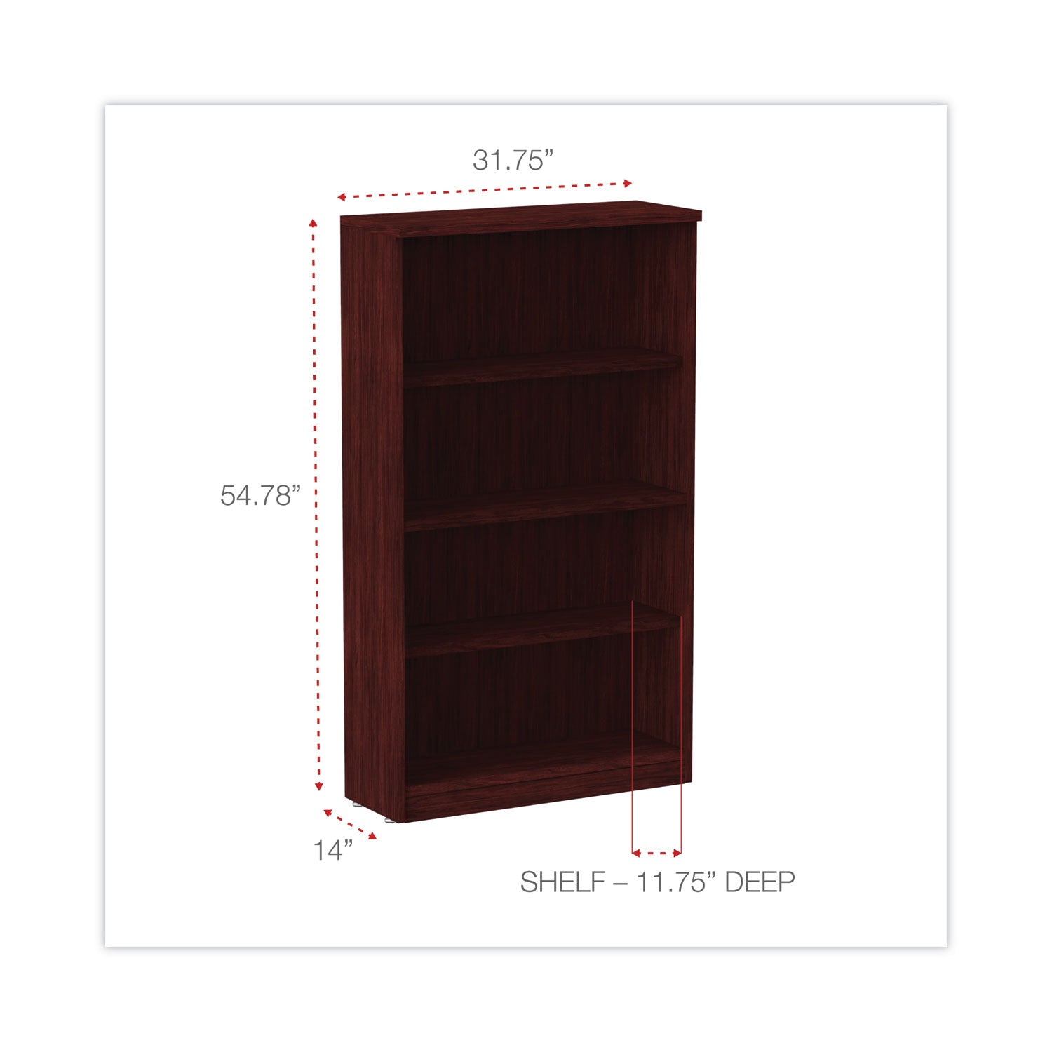 Alera Valencia Series Bookcase, Four-Shelf, 31.75w x 14d x 54.88h, Mahogany -