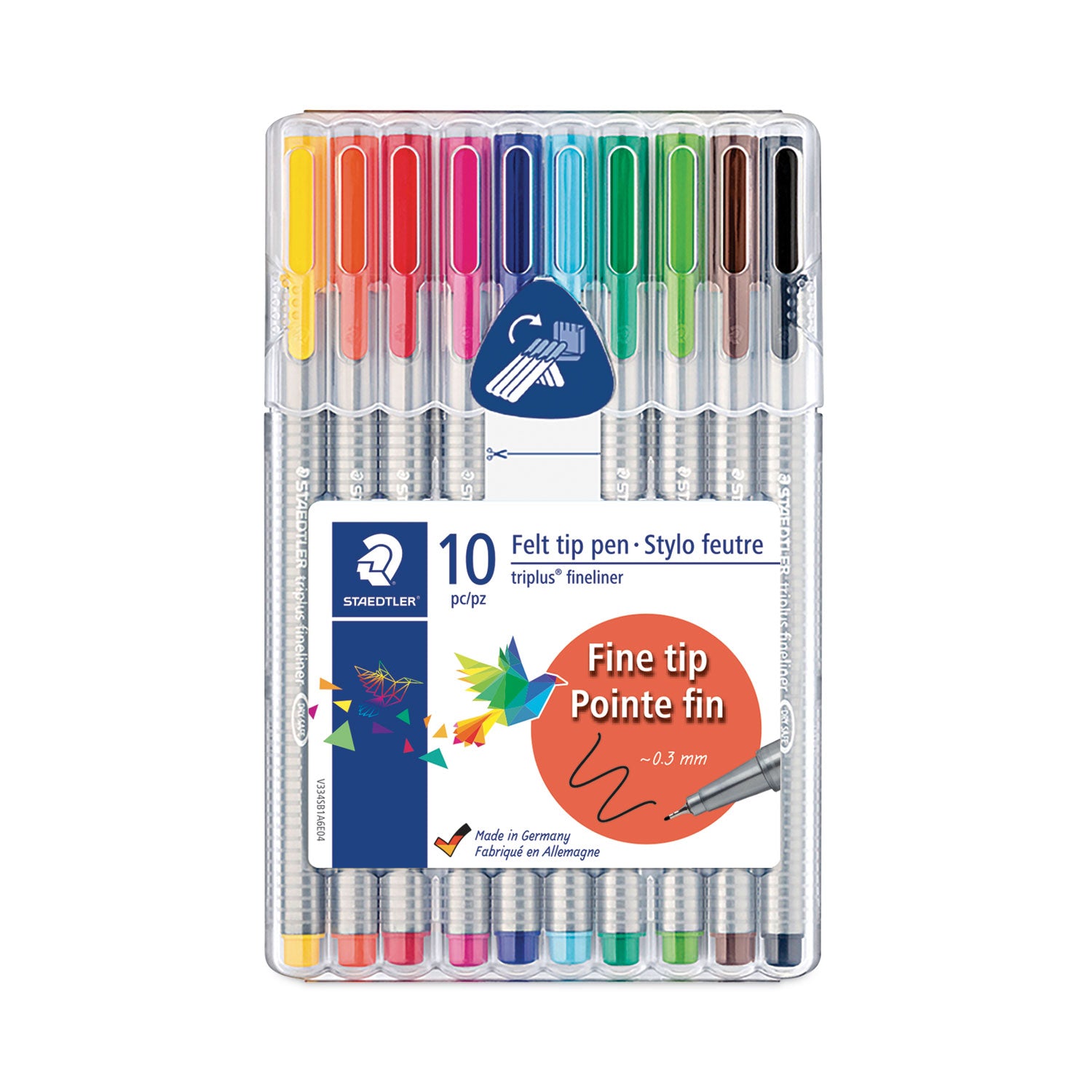 Triplus Fineliner Porous Point Pen, Stick, Extra-Fine 0.3 mm, Assorted Ink and Barrel Colors, 10/Pack -