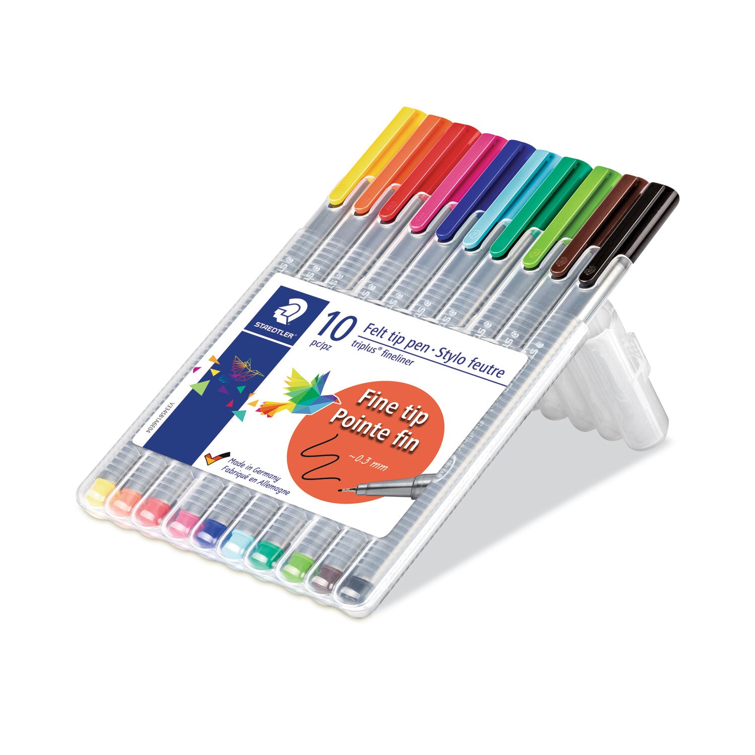 Triplus Fineliner Porous Point Pen, Stick, Extra-Fine 0.3 mm, Assorted Ink and Barrel Colors, 10/Pack -