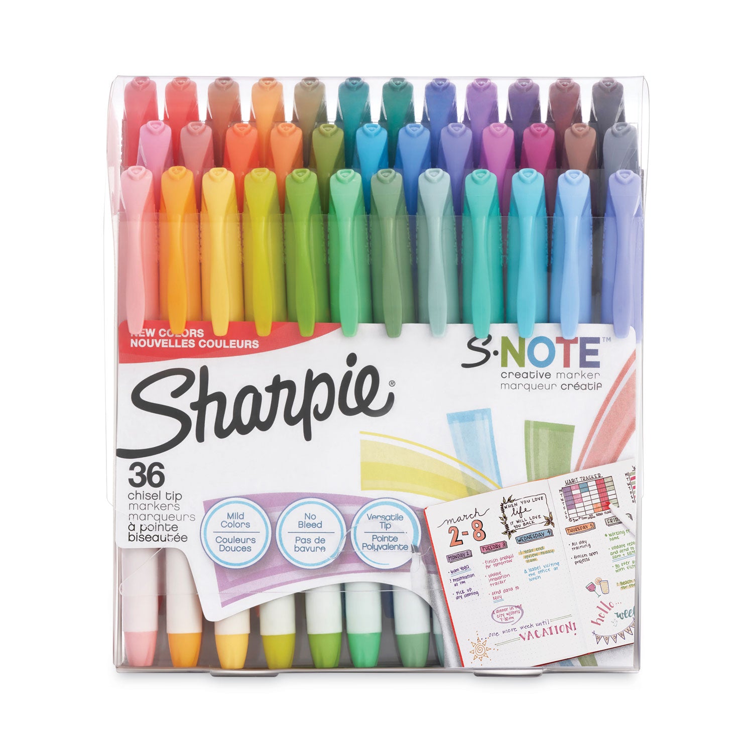 s-note-creative-markers-assorted-ink-colors-bullet-chisel-tip-assorted-barrel-colors-36-pack_san2148154 - 1