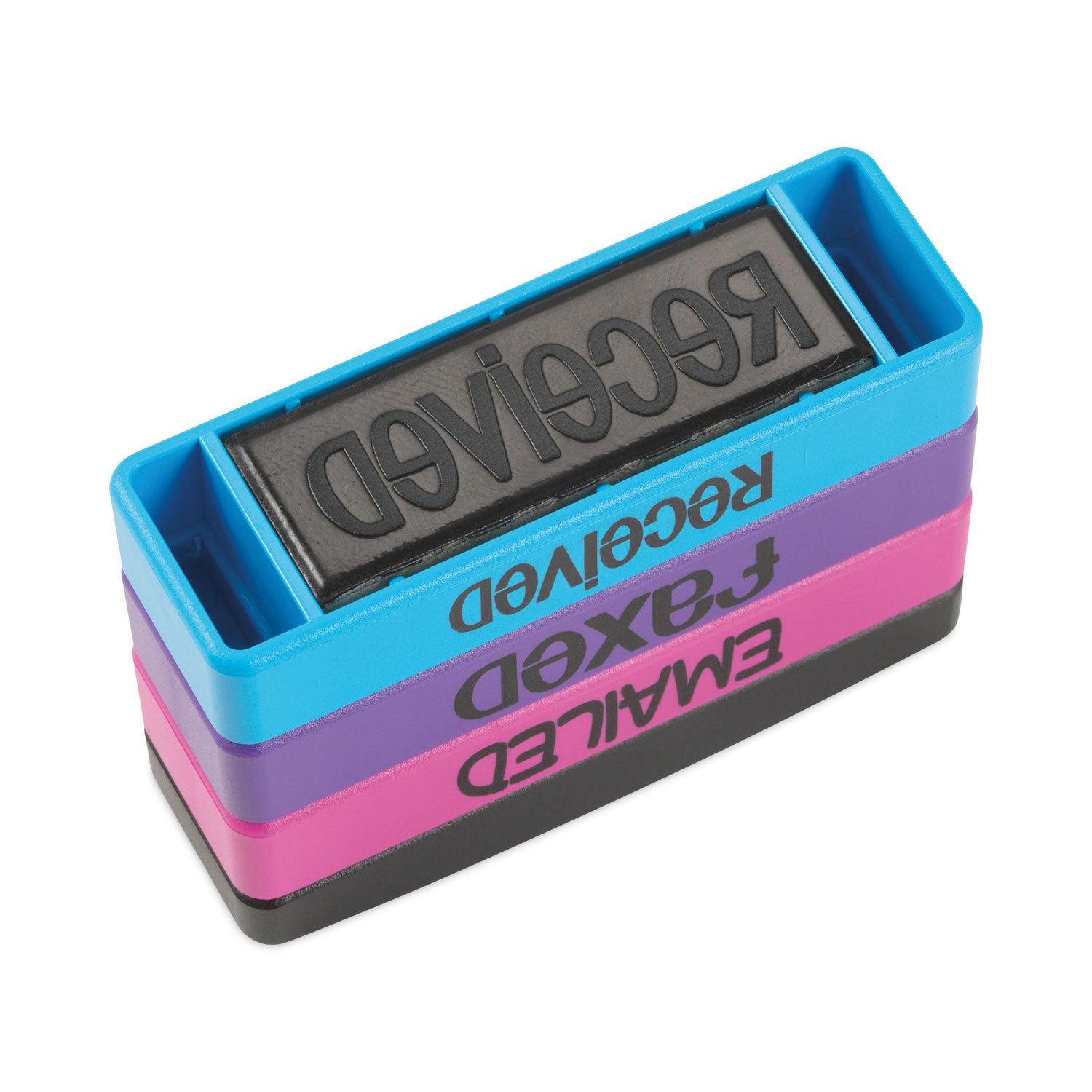 Interlocking Stack Stamp, EMAILED, FAXED, RECEIVED, 1.81" x 0.63", Assorted Fluorescent Ink -