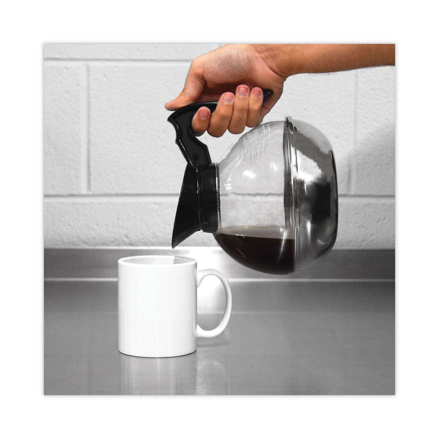Unbreakable Regular Coffee Decanter, 12-Cup, Stainless Steel/Polycarbonate, Black Handle -