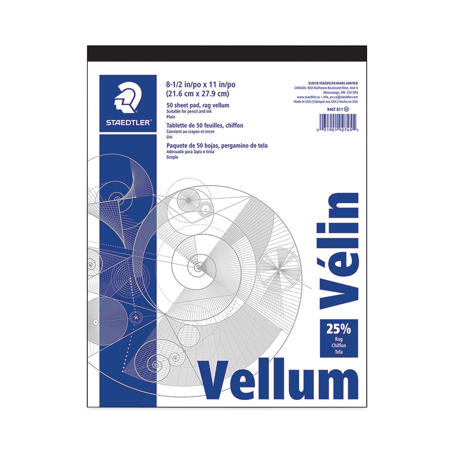Vellum Tracing Paper, 8.5 x 11, White, 50/Pad -